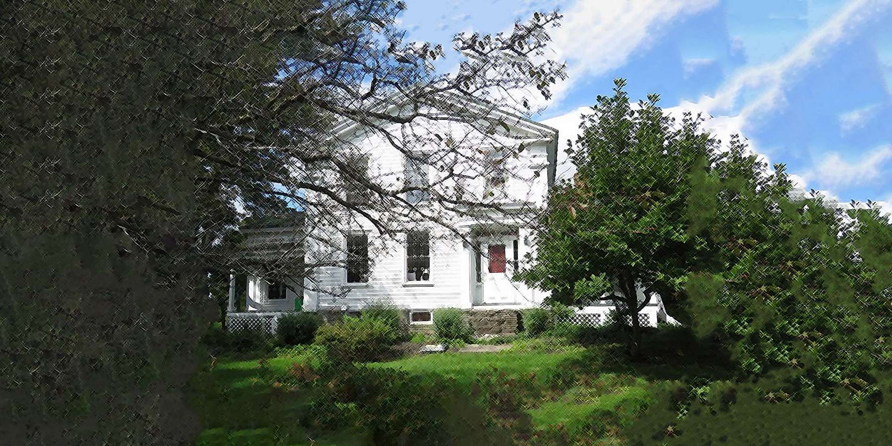 Photo of Joseph Braman House with white outer walls surrounded by trees Photo of Joseph Braman House with white outer walls surrounded by trees