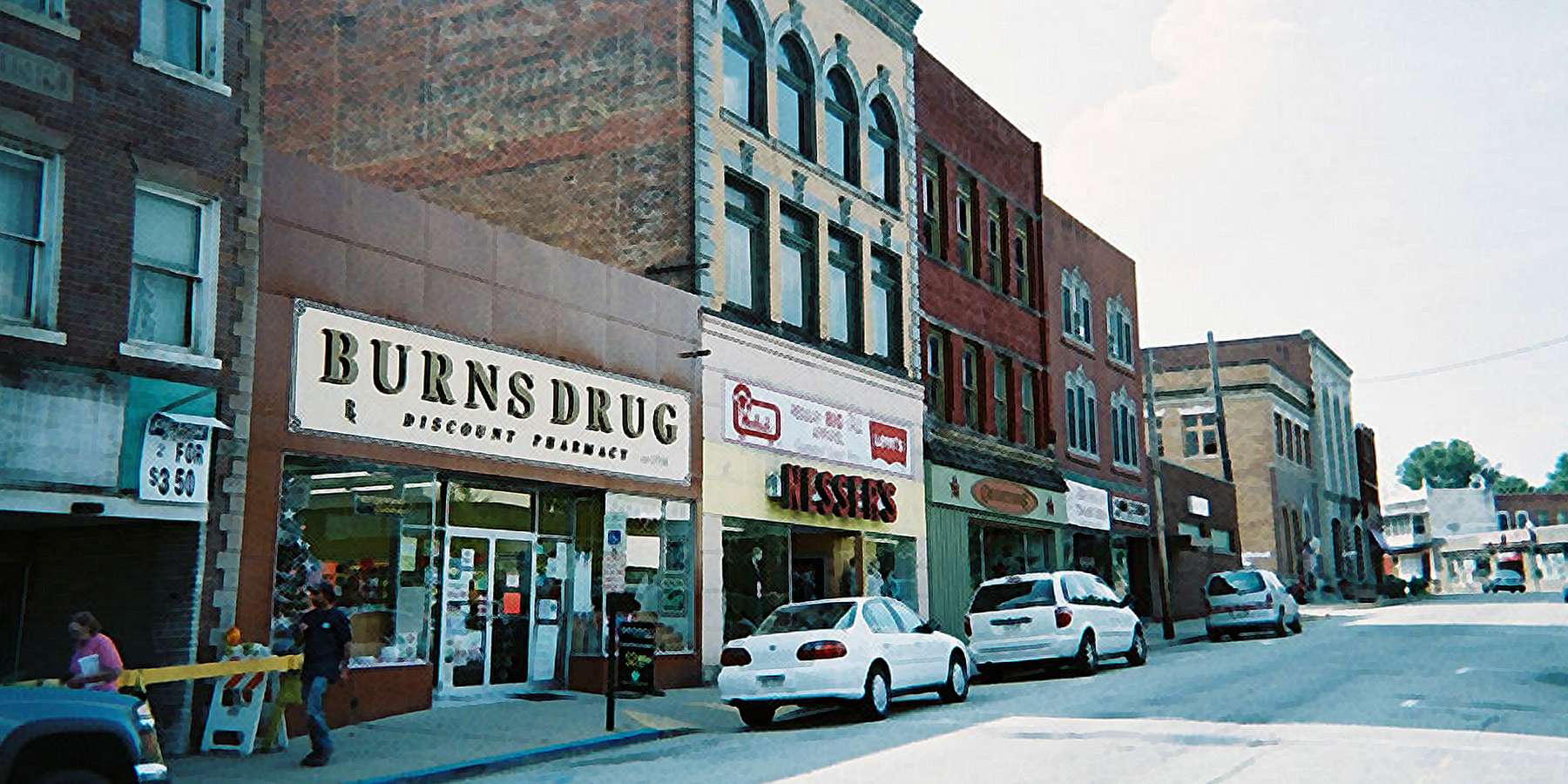 A photo of the downtown block in Ruffs Dale, Pennsylvania A photo of the downtown block in Ruffs Dale, Pennsylvania