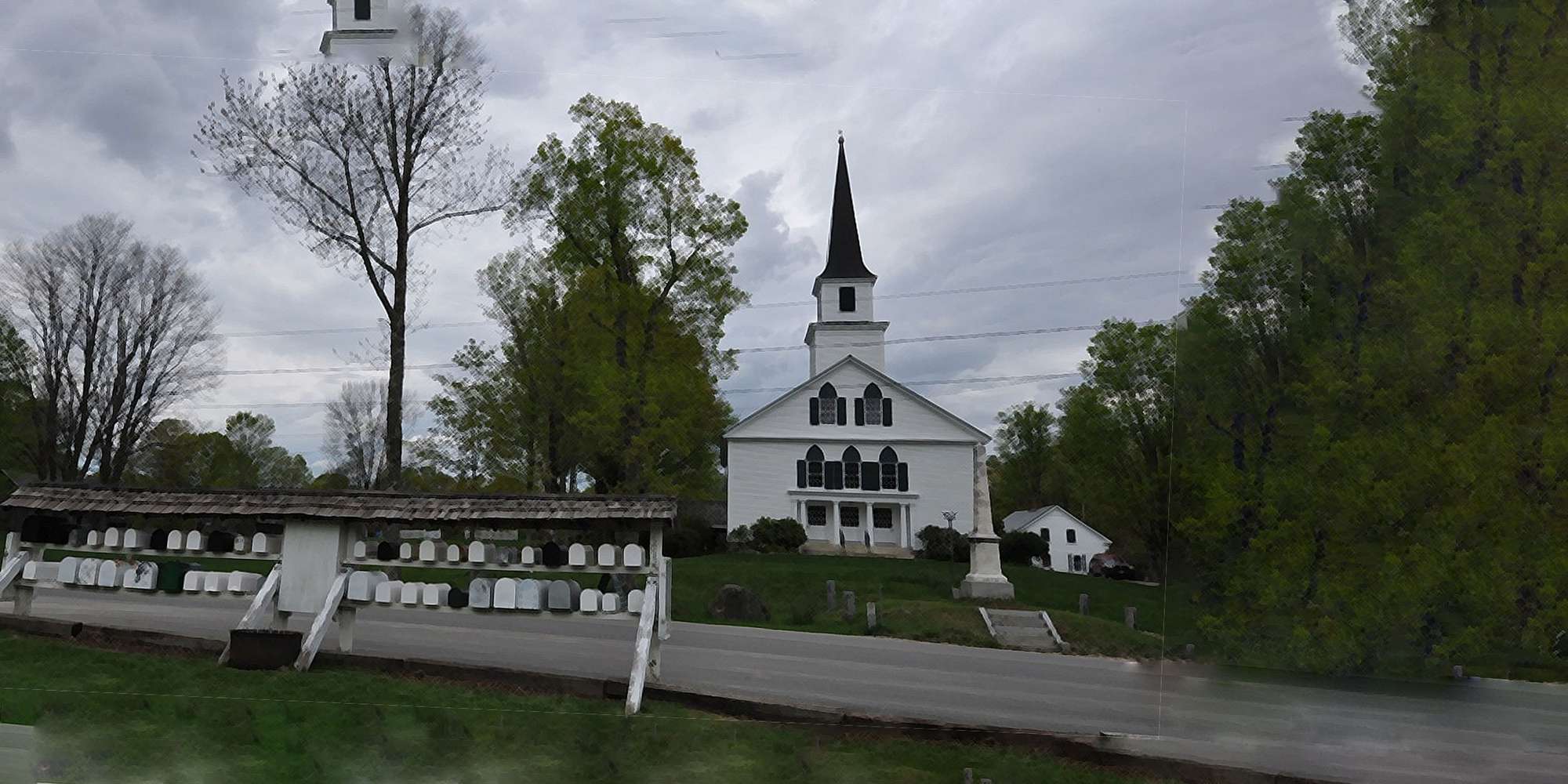 A photo of the Community Church and Post Office in Nelson, New Hampshire