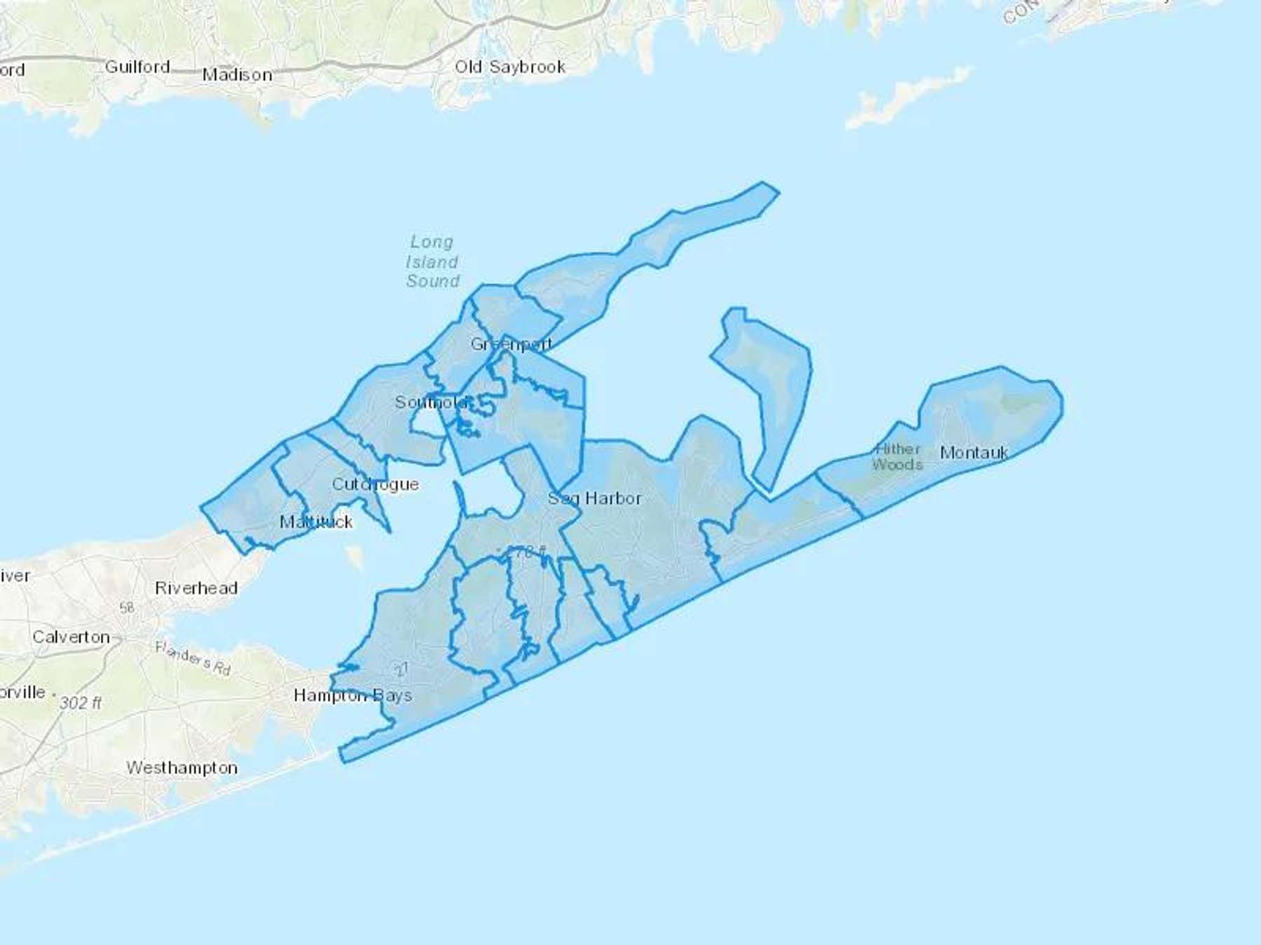 East End Container Service Inc East End Fuel Cash Heating Oil Delivery Map Map With The East End Container Service Inc East End Fuel Heating Oil Delivery Area Shaded In Blue