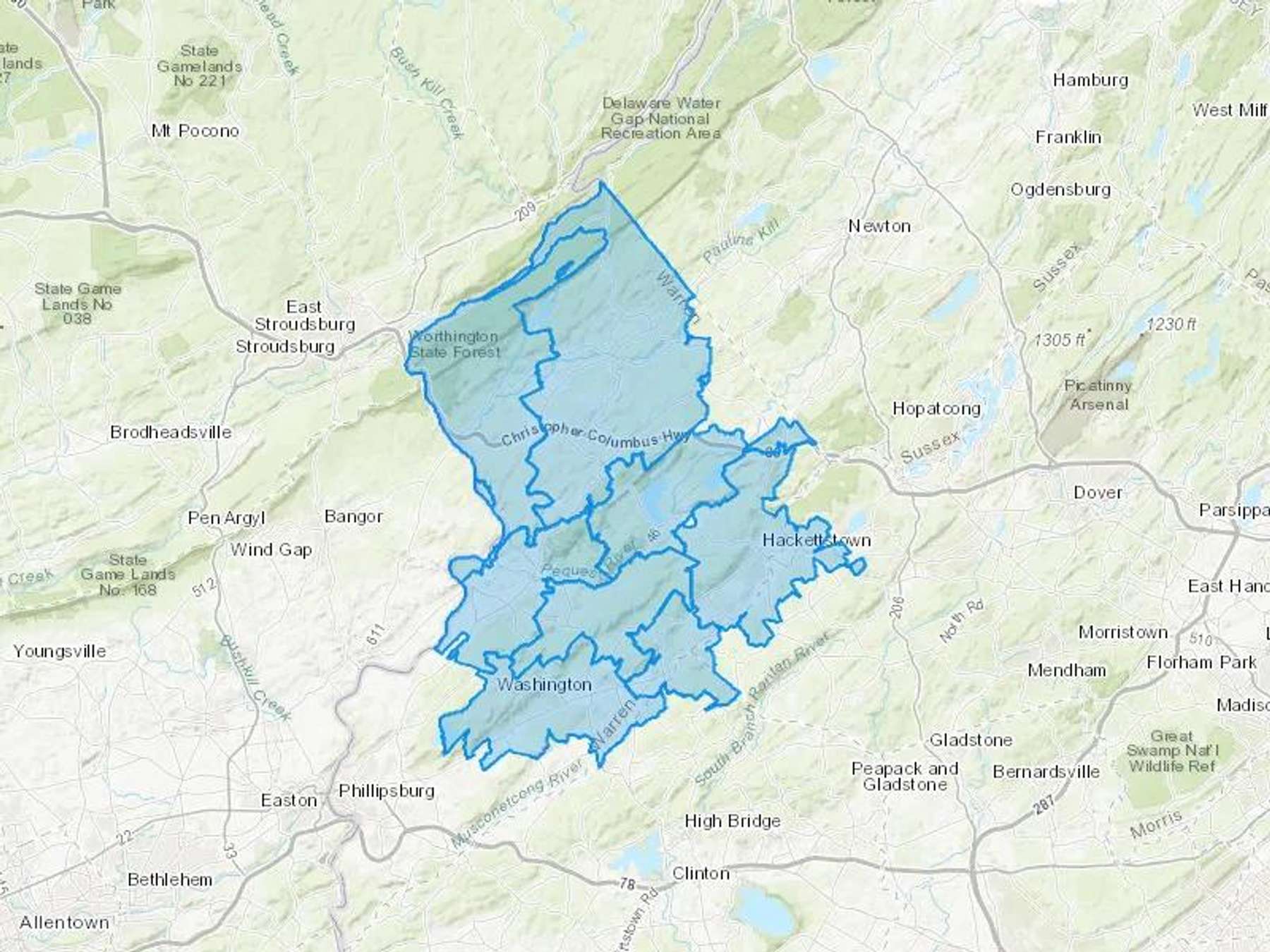 Hackettstown Corporation Cash Heating Oil Delivery Map Map With The Hackettstown Corporation Heating Oil Delivery Area Shaded In Blue