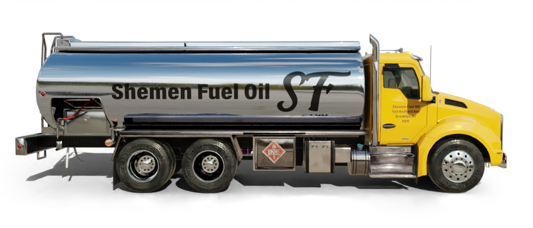 Bryker Heating Heating Oil Truck  Bryker Heating residential home heating oil truck in front of a railroad bridge in Merrick, Long Island, New York delivering fuel oil.