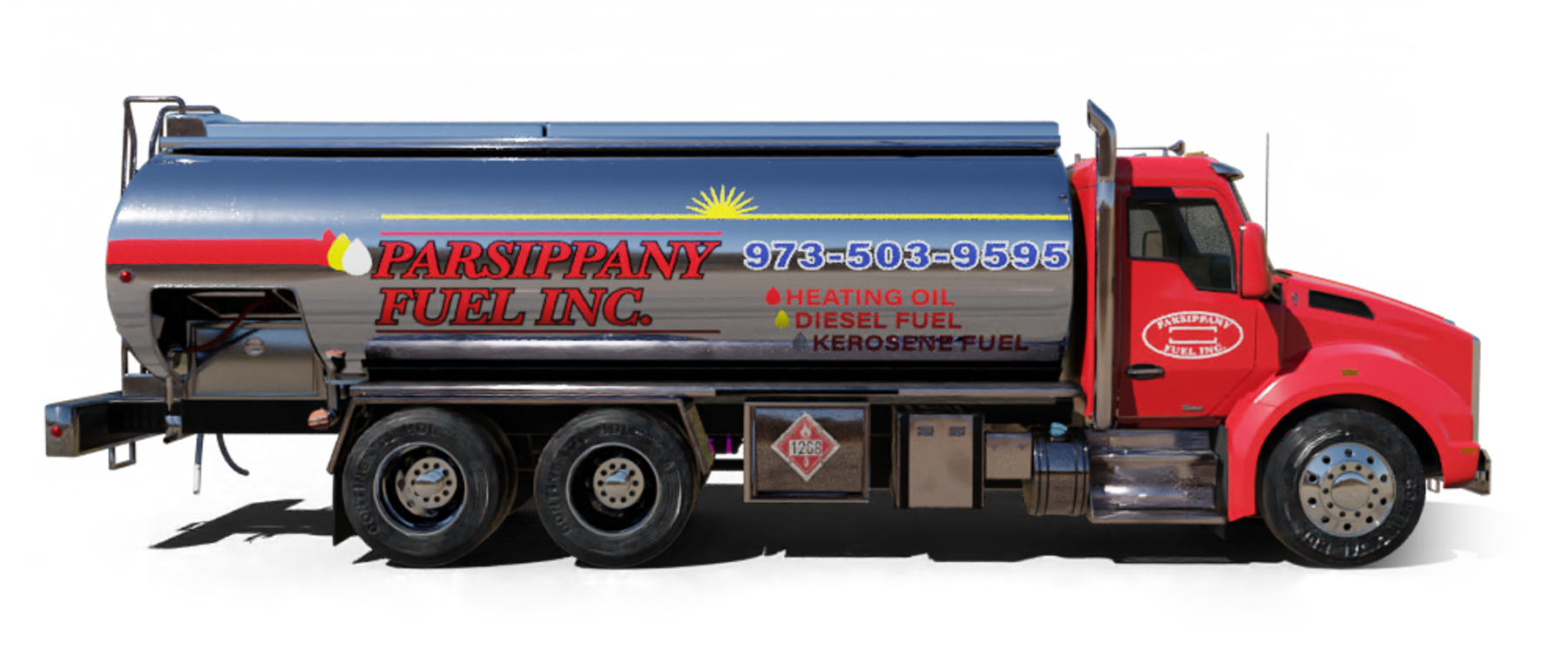 Peconic Energy Heating Oil Truck Peconic Energy residential home heating oil truck on an empty road with trees and a construction site in Holbrook, Long Island, New York delivering fuel oil.