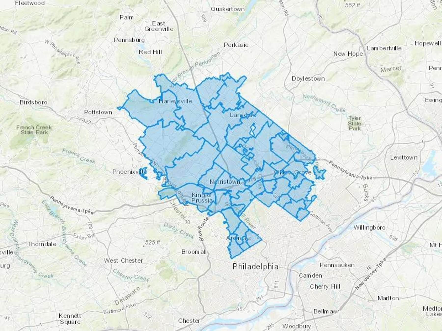 InterCounty Oil Services Inc Cash Heating Oil Delivery Map Map With The InterCounty Oil Services Inc Heating Oil Delivery Area Shaded In Blue