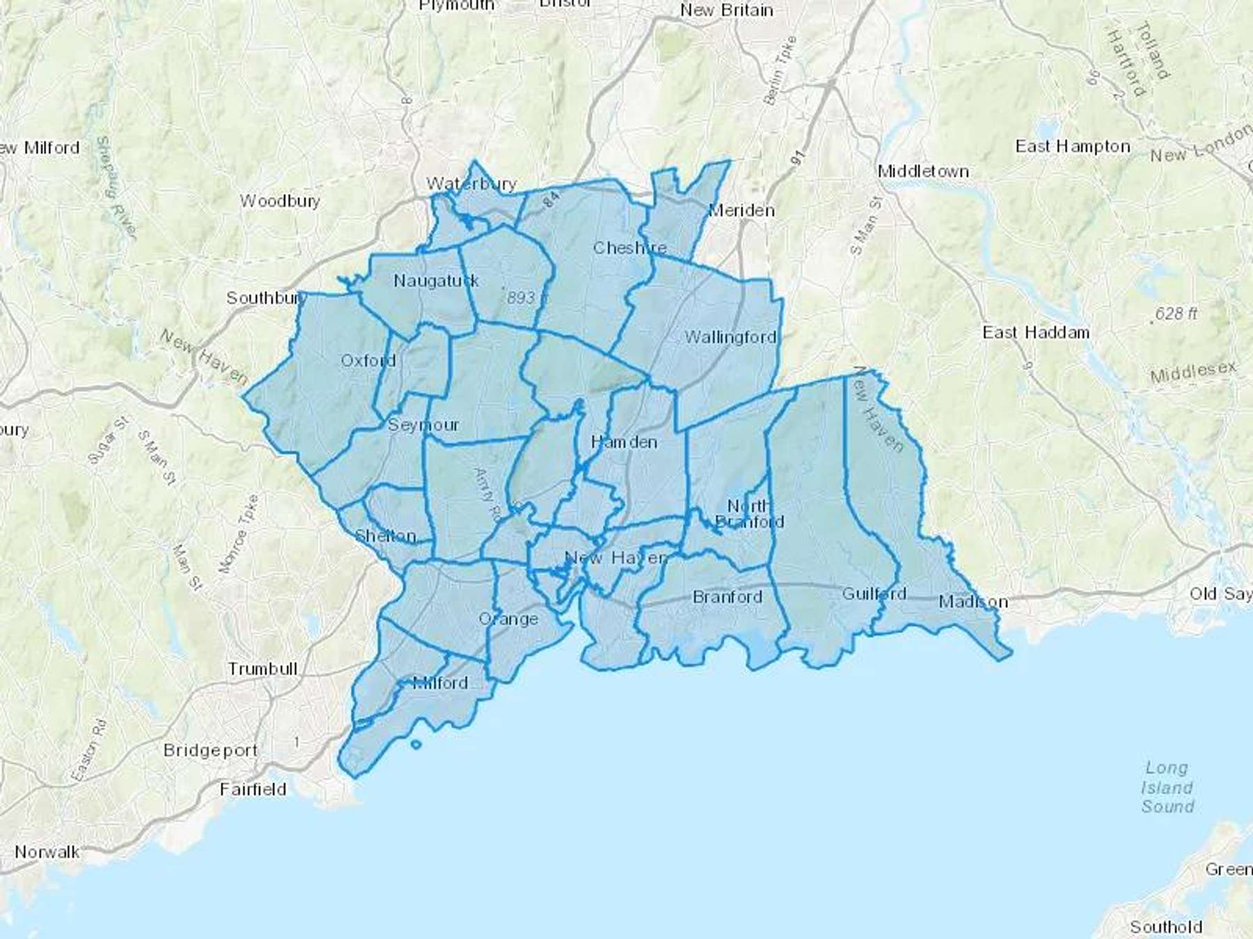 Tracey Energy Services LLC Cash Heating Oil Delivery Map Map With The Tracey Energy Services LLC Heating Oil Delivery Area Shaded In Blue
