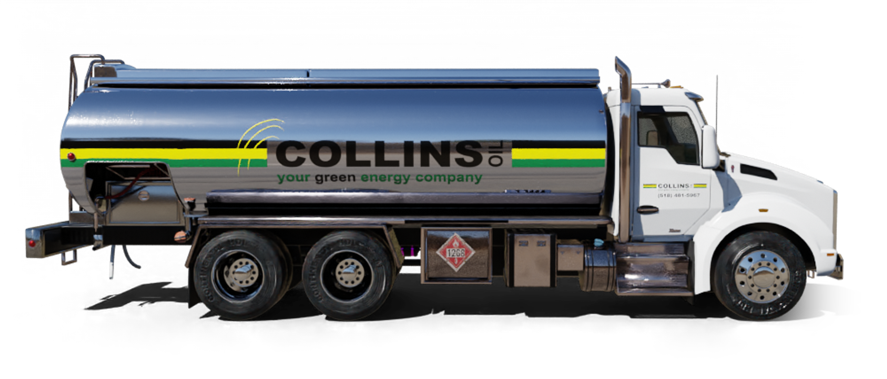 C. J. Fuel Oil Heating Oil Truck C. J. Fuel Oil residential home heating oil truck parked next to the Corona Extra fuel storage tank in Wyandanch, Long Island, New York delivering fuel oil.