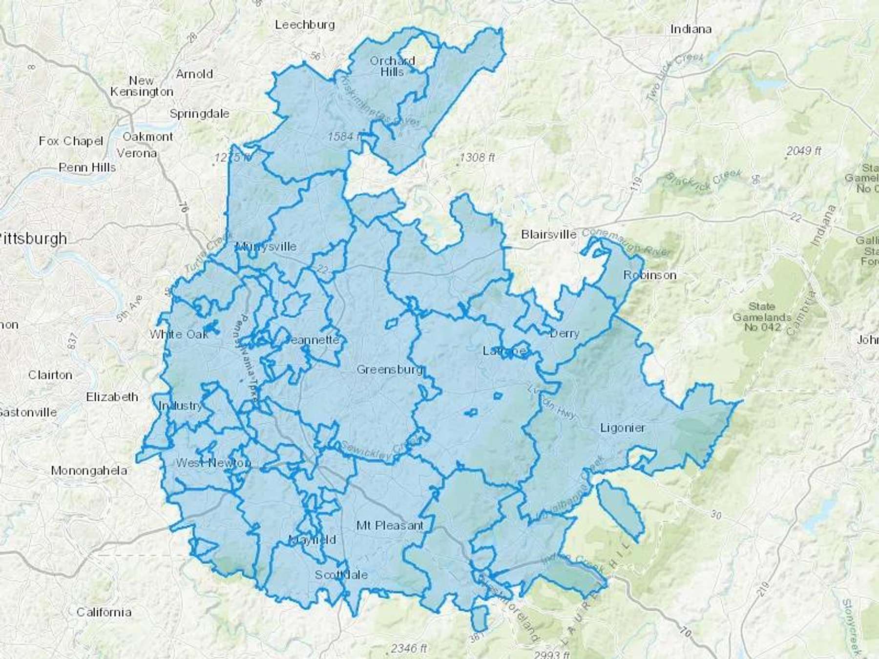 Latshaw & Son Home Heating Oil LLC Cash Heating Oil Delivery Map Map With The Latshaw & Son Home Heating Oil LLC Heating Oil Delivery Area Shaded In Blue