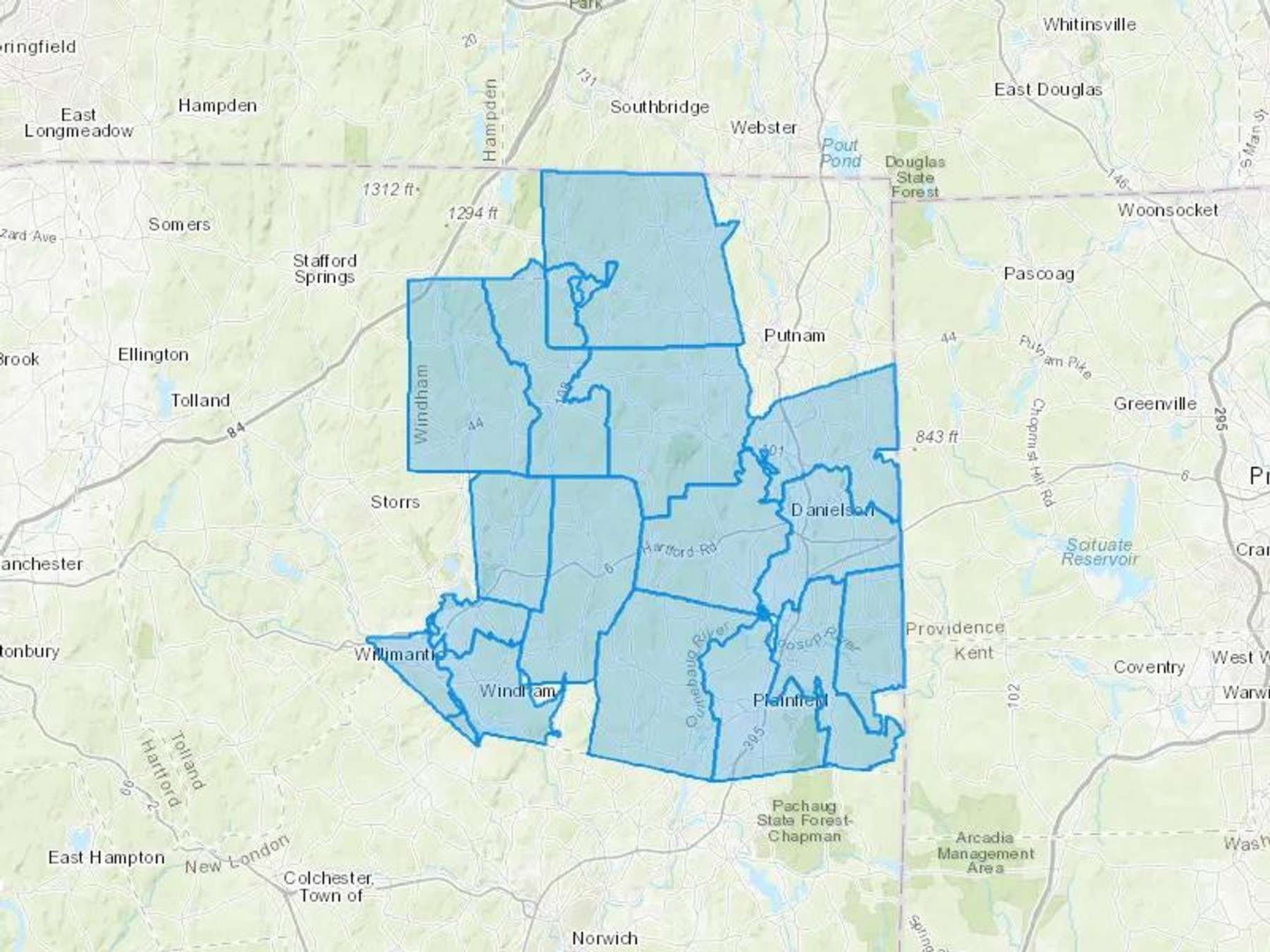 CW Knight Oil & Heating LLC Cash Heating Oil Delivery Map Map With The CW Knight Oil & Heating LLC Heating Oil Delivery Area Shaded In Blue