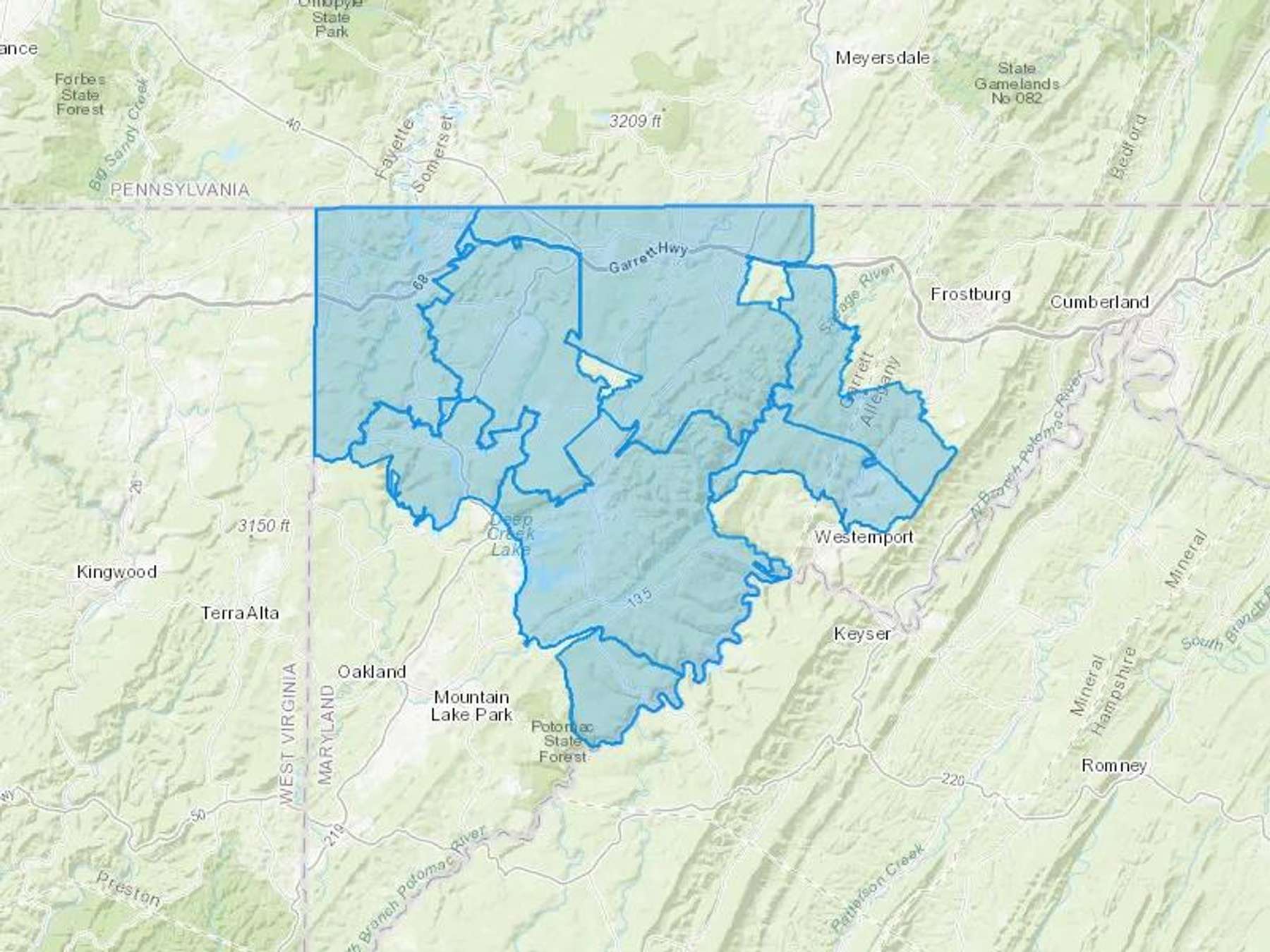 Brock Resources Inc Cash Heating Oil Delivery Map Map With The Brock Resources Inc Heating Oil Delivery Area Shaded In Blue