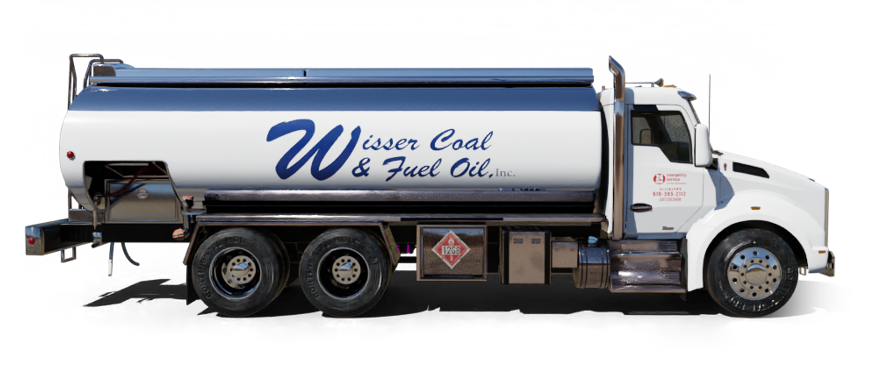 John's Fuel Heating Oil Truck  John's Fuel residential home heating oil truck on a road adjacent to a brick building in Holtsville, Long Island, New York delivering fuel oil.