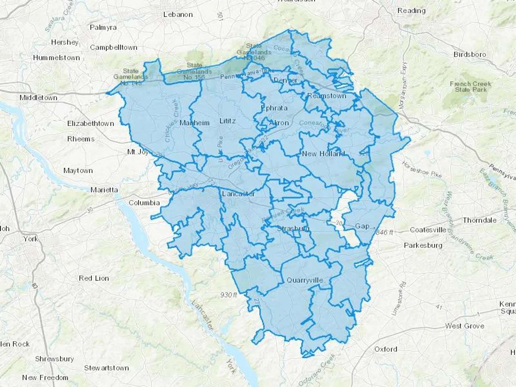 Eby Oil Inc Cash Heating Oil Delivery Map Map With The Eby Oil Inc Heating Oil Delivery Area Shaded In Blue