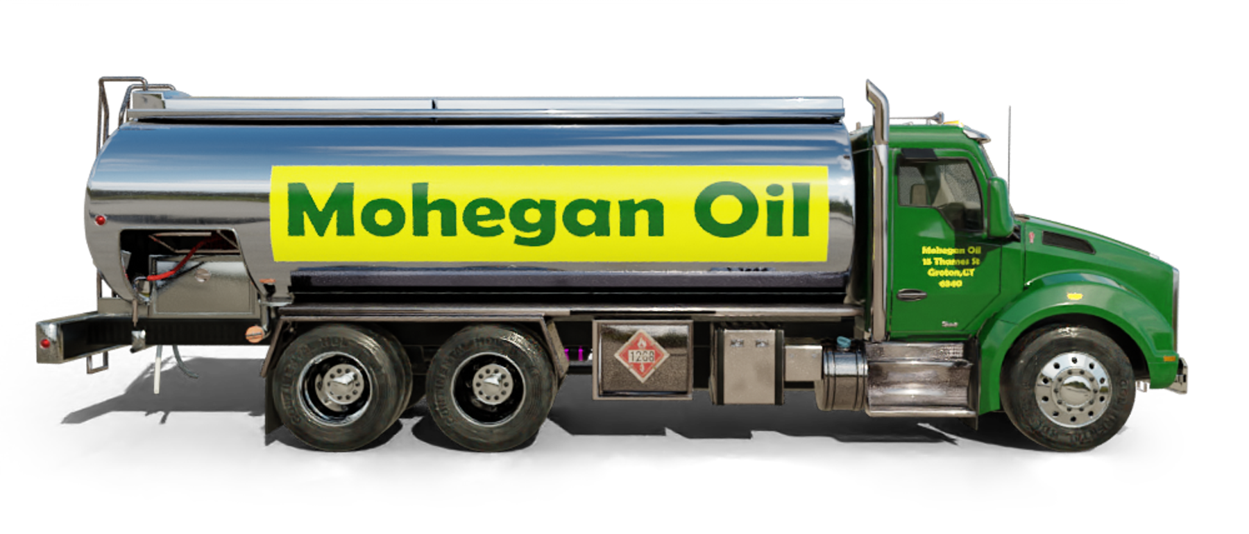 Midnight Heating Heating Oil Truck Midnight Heating residential home heating oil truck in front of a gray clapboard house and green shingle house in Baldwin, Long Island, New York delivering fuel oil.