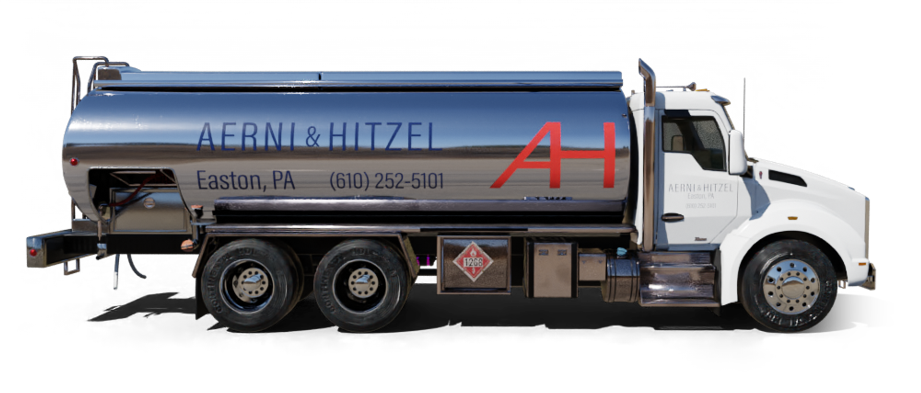 Suffolkoil Heating Oil Truck Suffolkoil residential home heating oil truck in front of a brick and stucco building in Medford, Long Island, New York delivering fuel oil.