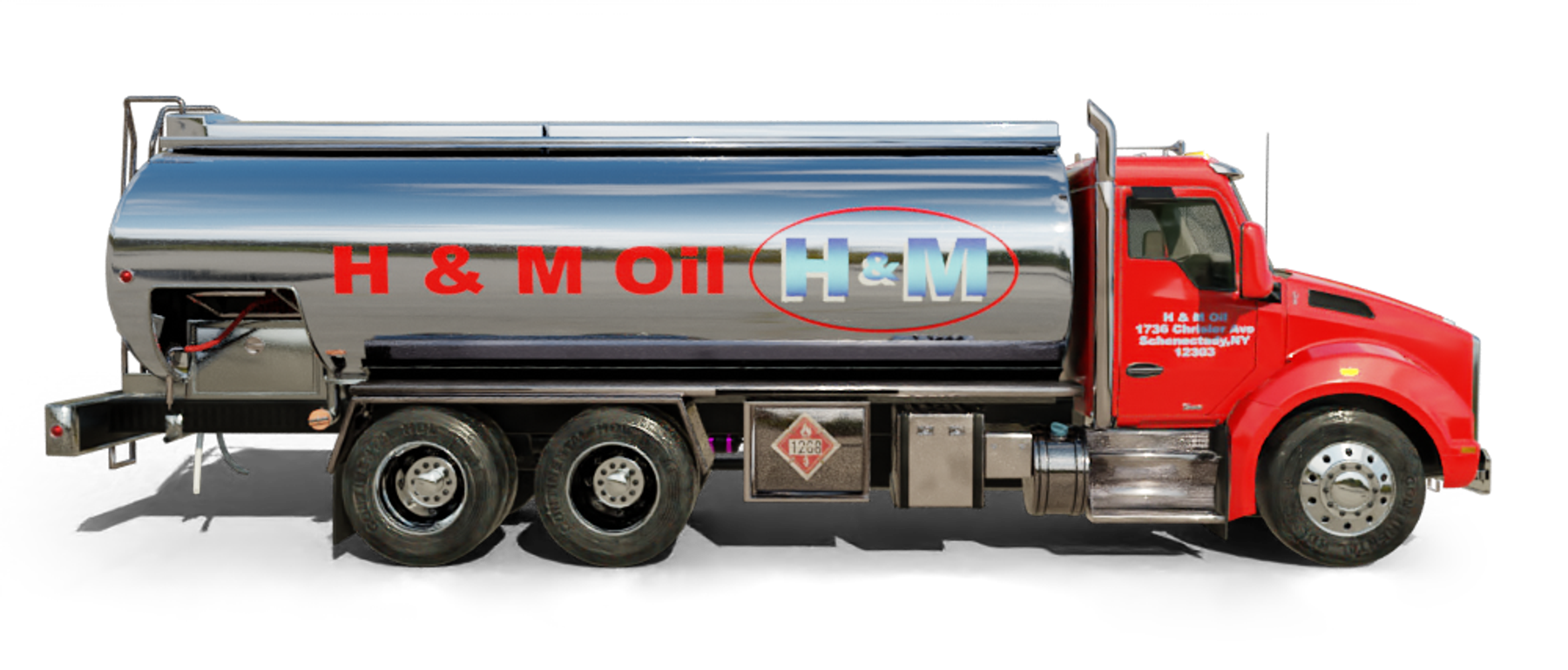 Mcnulty Fuel Heating Oil Truck Mcnulty Fuel residential home heating oil truck on a gravel driveway in grassy field with ocean views in Bay Shore, Long Island, New York delivering fuel oil.