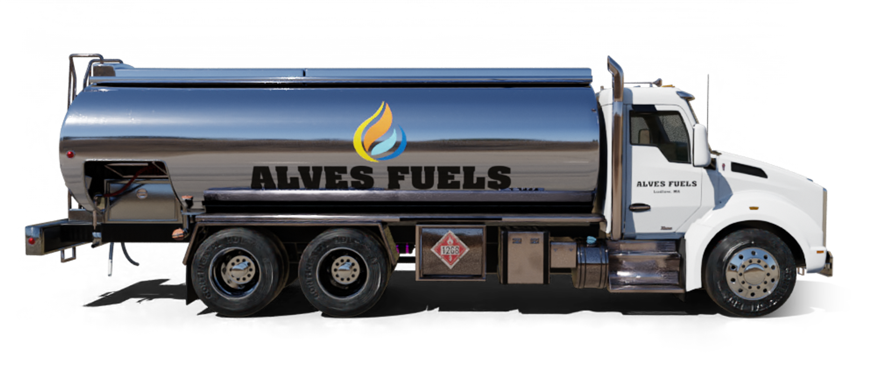 Sav-Way Fuel Oil Heating Oil Truck  Sav-Way Fuel Oil residential home heating oil truck with a stone building flying an American flag flying in West Islip, Long Island, New York delivering fuel oil.