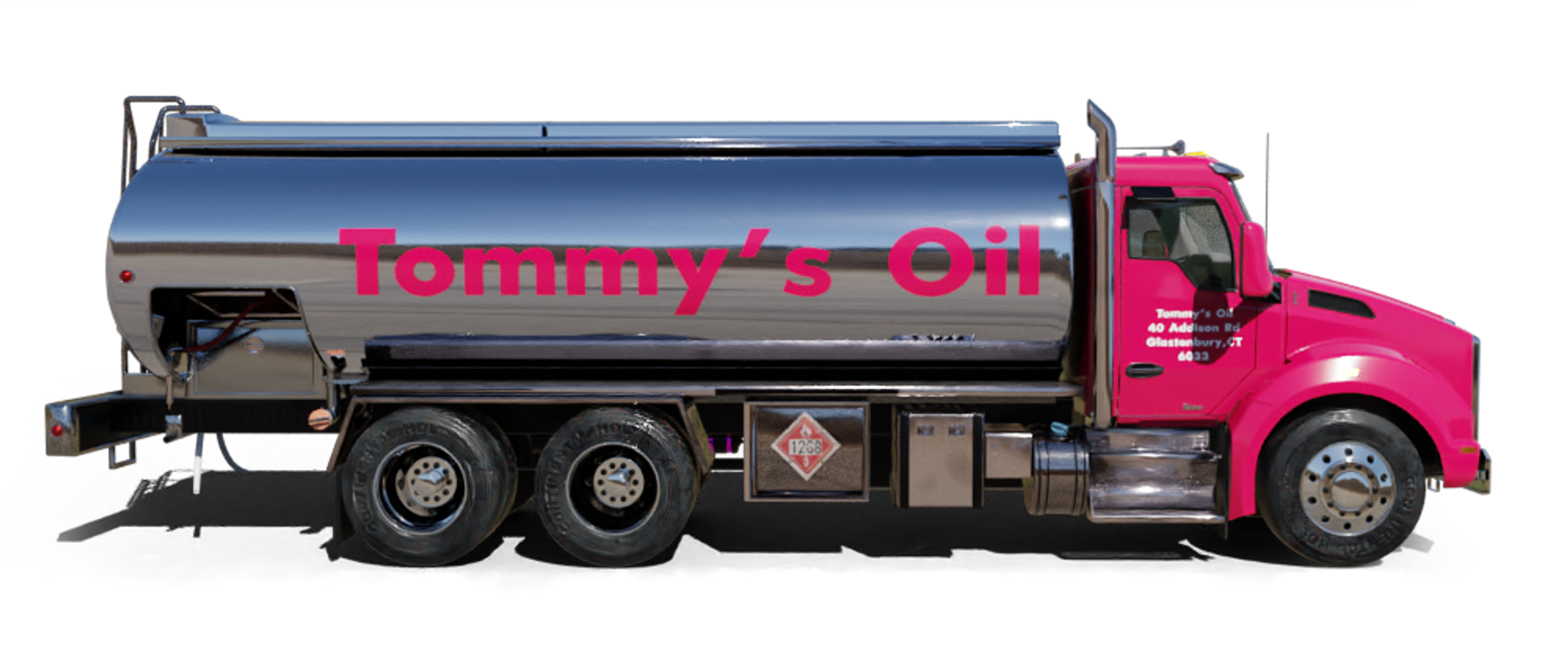 Unique Fuel Oil Heating Oil Truck  Unique Fuel Oil residential home heating oil truck at the entrance portico in Brentwood, Long Island, New York delivering fuel oil.