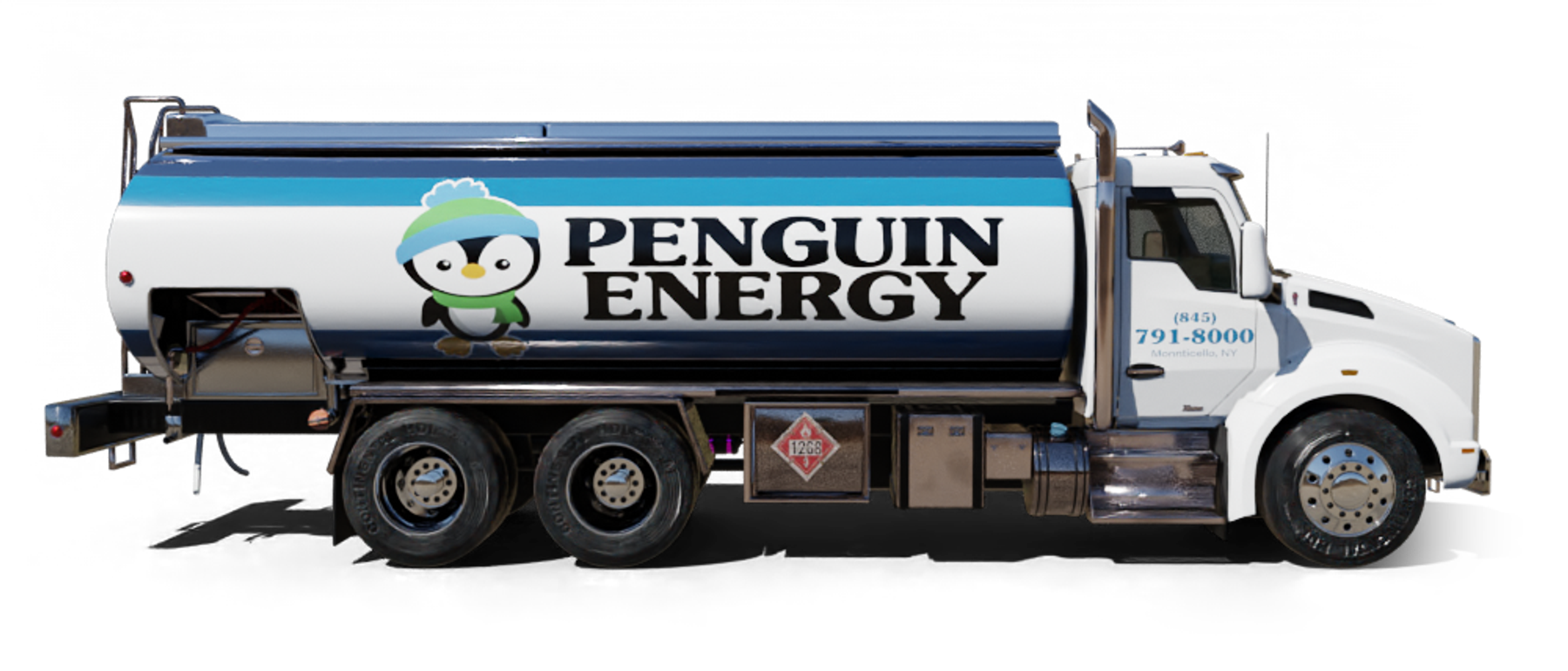 R & J Fuel Heating Oil Truck R & J Fuel residential home heating oil truck in a parking lot with a tree in Massapequa, Long Island, New York delivering fuel oil.