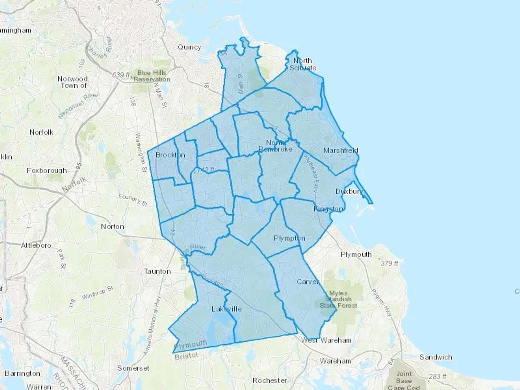 Bridgewater Fuel Cash Heating Oil Delivery Map Map With The Bridgewater Fuel Heating Oil Delivery Area Shaded In Blue