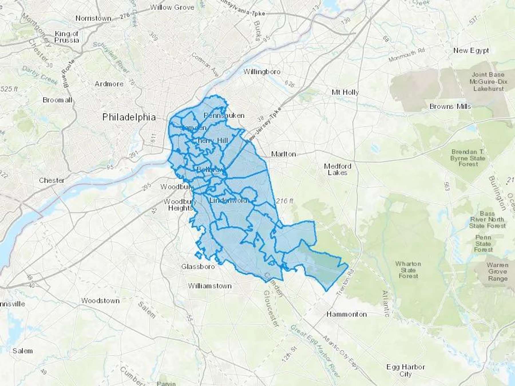 SJ Fuel South Co Inc Cash Heating Oil Delivery Map Map With The SJ Fuel South Co Inc Heating Oil Delivery Area Shaded In Blue