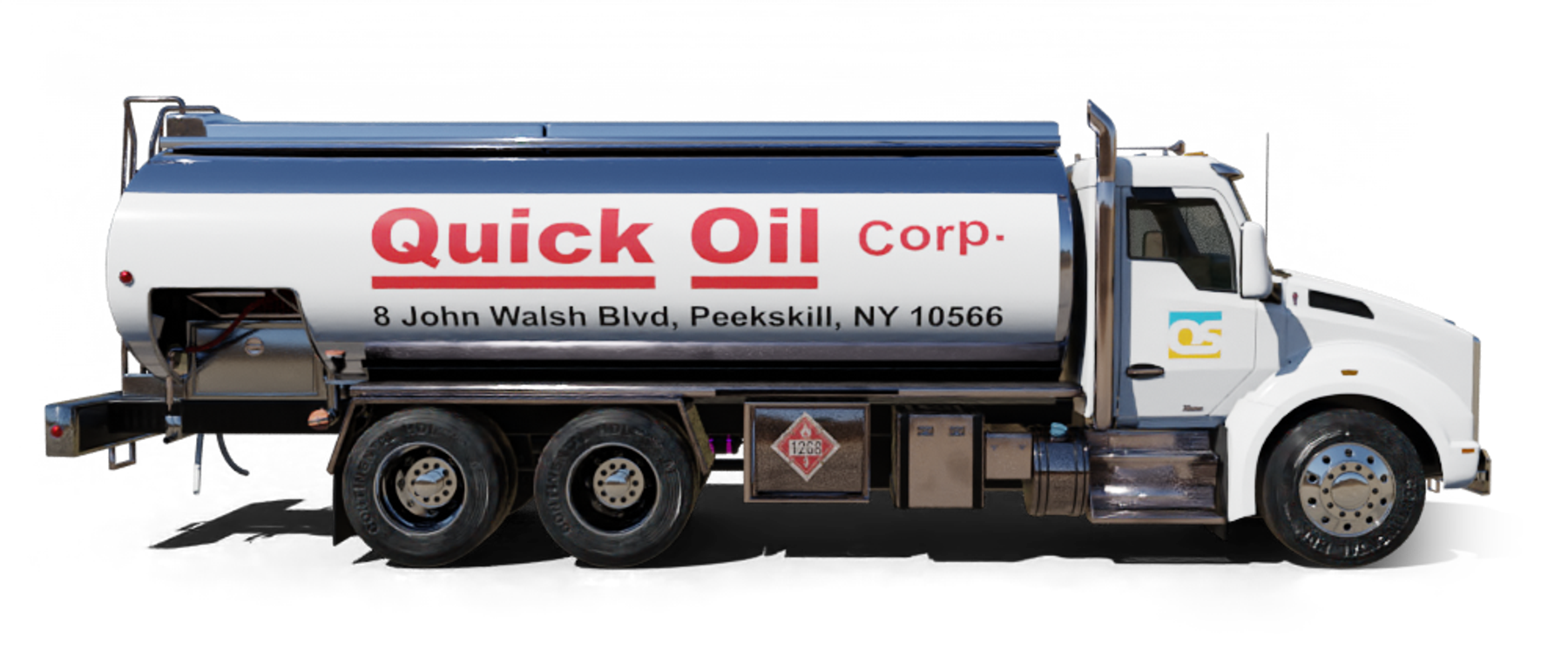 Quogue Sinclair Fuel Heating Oil Truck  Quogue Sinclair Fuel residential home heating oil truck parked in front of a white tudor mansion on Weald Road in Brentwood, Long Island, New York delivering fuel oil.