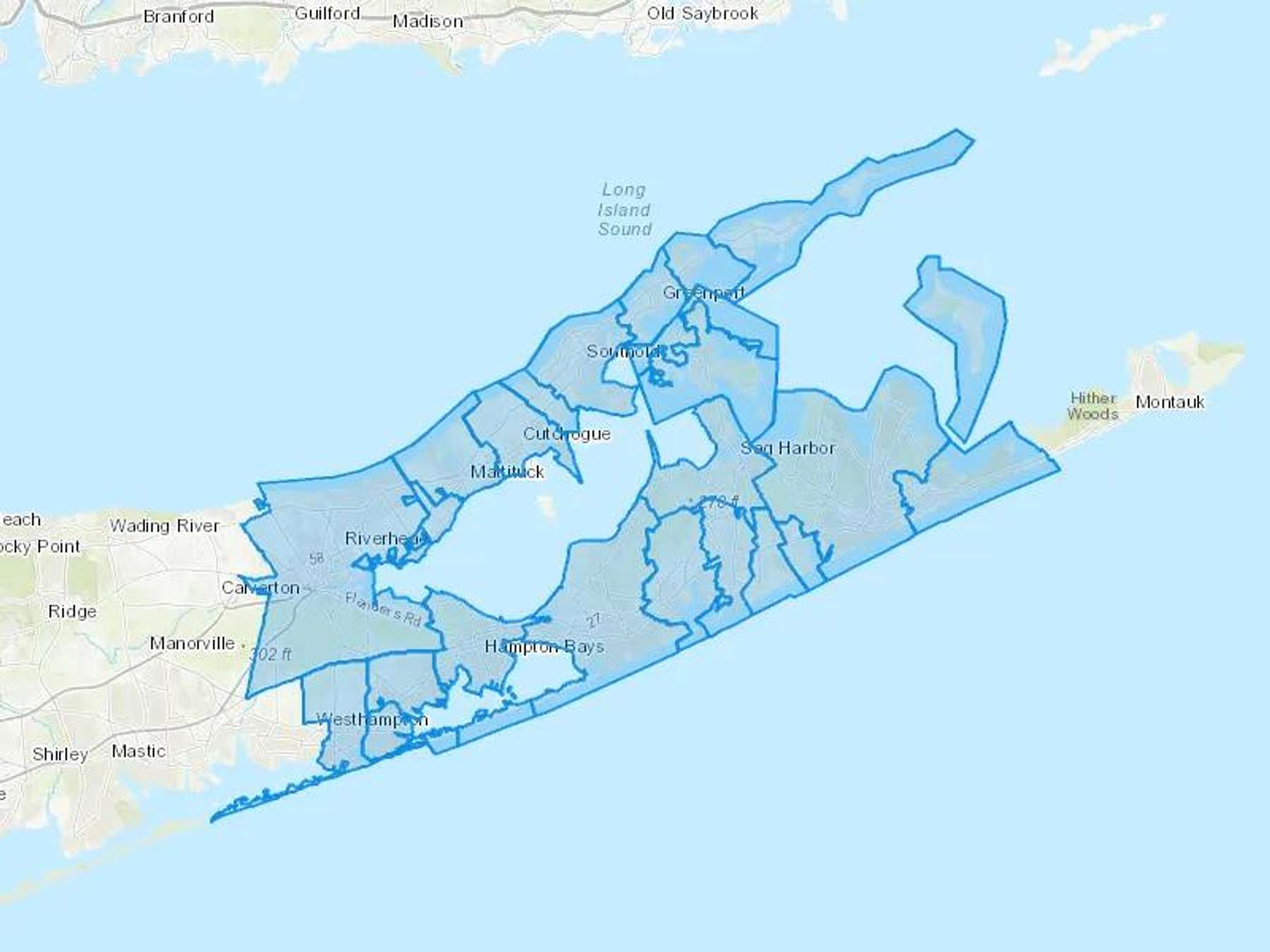 Twin Forks Fuel Inc Cash Heating Oil Delivery Map Map With The Twin Forks Fuel Inc Heating Oil Delivery Area Shaded In Blue