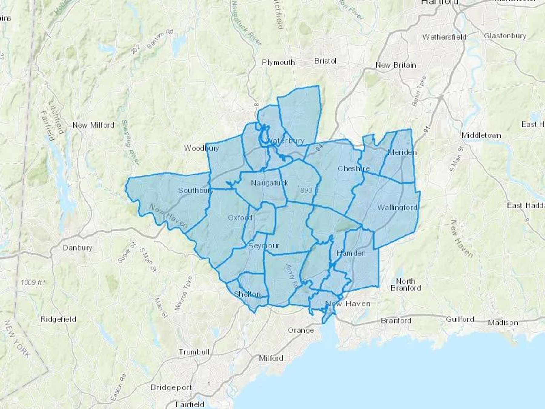 Paraco Gas Of CT Cash Heating Oil Delivery Map Map With The Paraco Gas Of CT Heating Oil Delivery Area Shaded In Blue