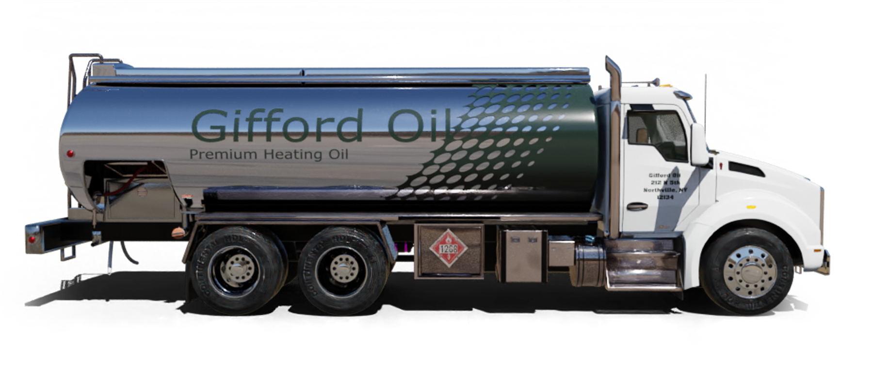 Forever Green Discount Fuel Heating Oil Truck Forever Green Discount Fuel residential home heating oil truck parked in the suburbs in Oceanside, Long Island, New York delivering fuel oil.