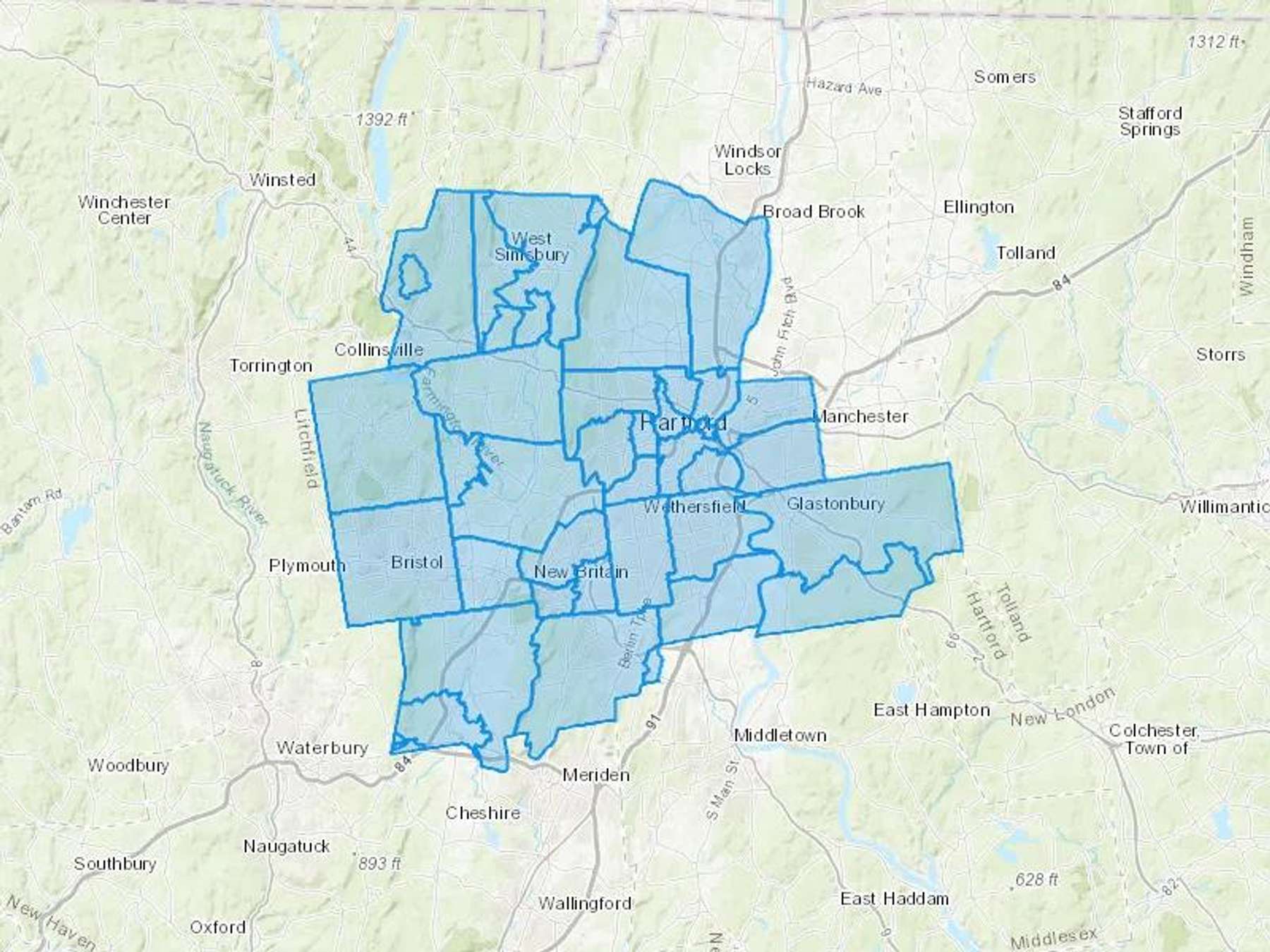 Bridgeworks Fuel LLC Cash Heating Oil Delivery Map Map With The Bridgeworks Fuel LLC Heating Oil Delivery Area Shaded In Blue