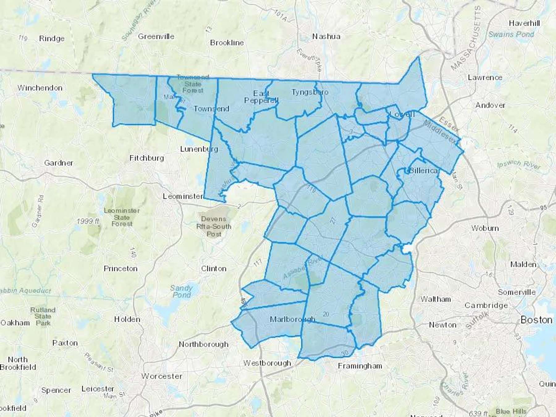 Ayer Oil Co Cash Heating Oil Delivery Map Map With The Ayer Oil Co Heating Oil Delivery Area Shaded In Blue
