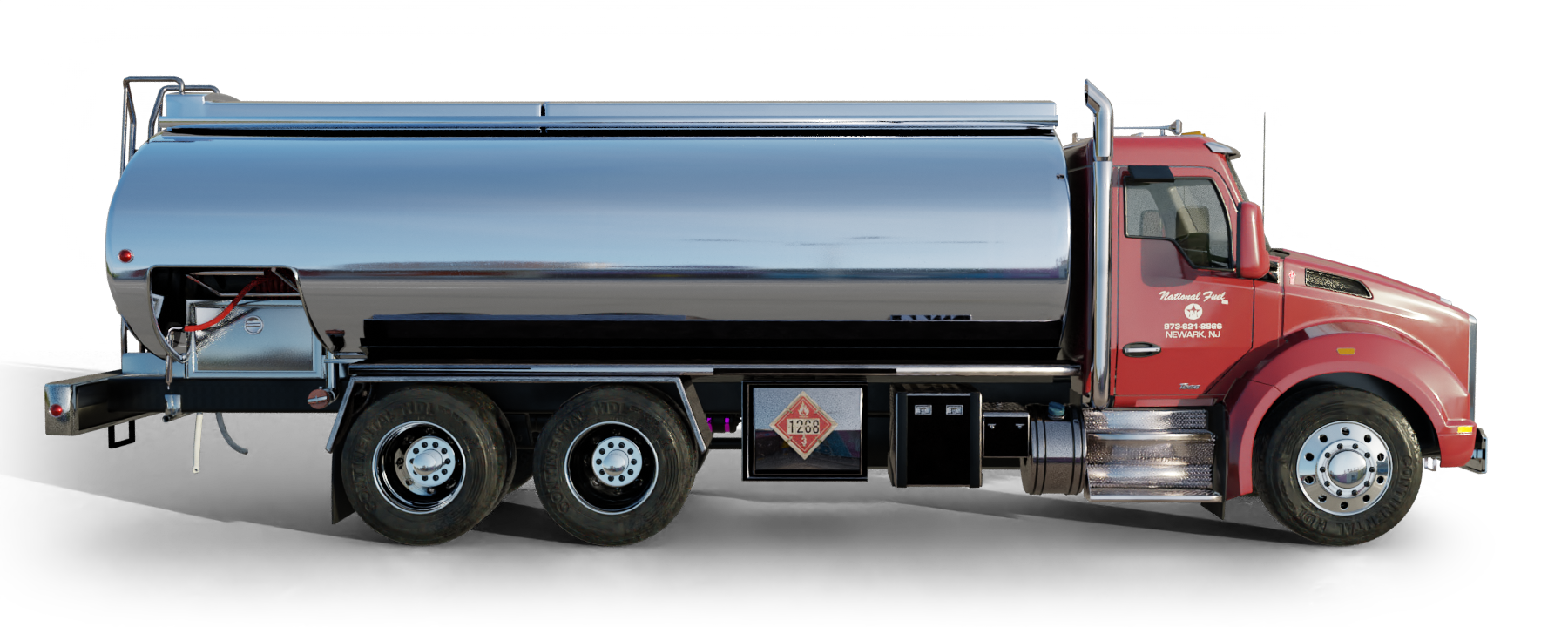 Patriot Petroleum Heating Oil Truck Patriot Petroleum residential home heating oil truck at an itersection with a historic gas station in Yaphank, Long Island, New York delivering fuel oil.