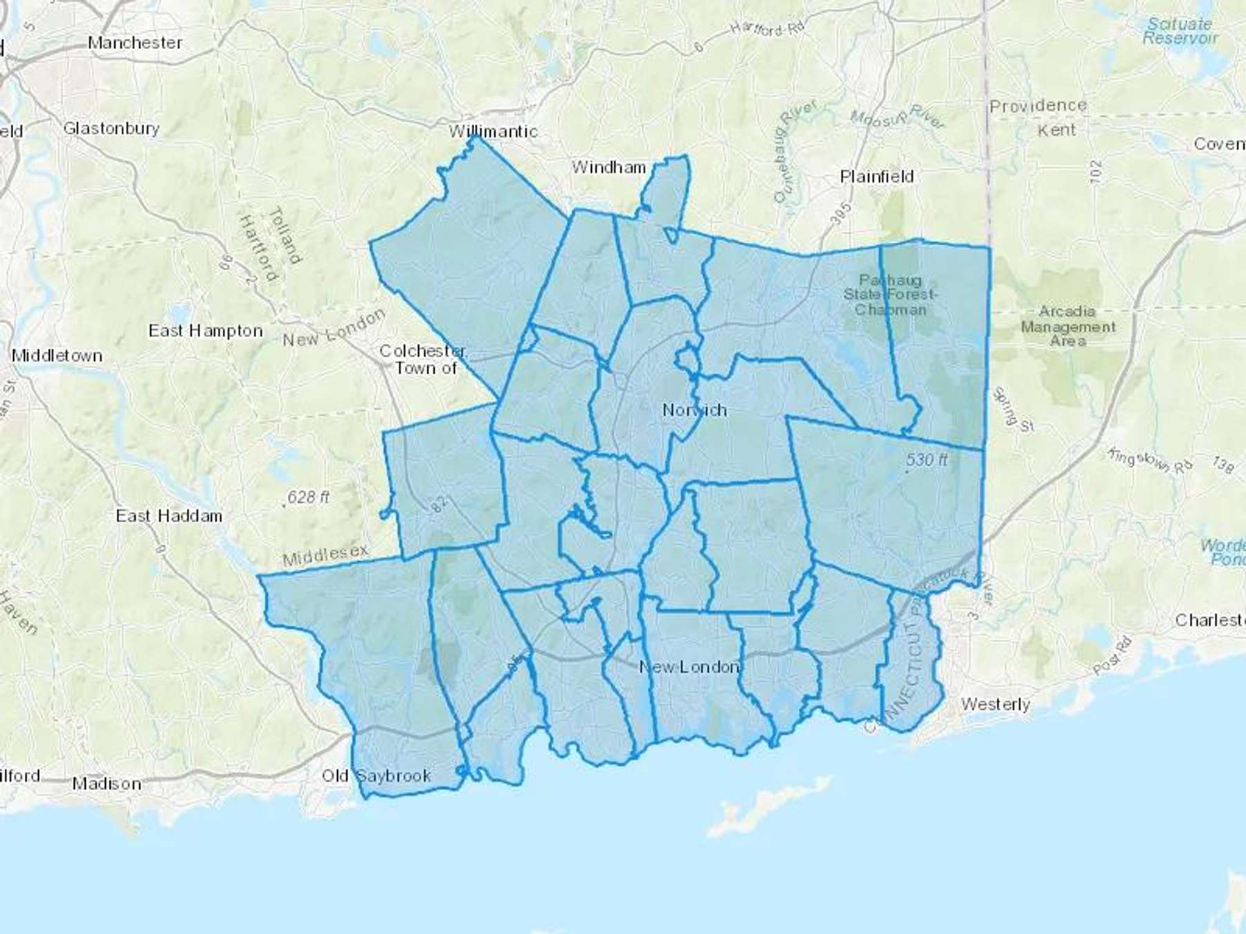 Andersen Oil Co Cash Heating Oil Delivery Map Map With The Andersen Oil Co Heating Oil Delivery Area Shaded In Blue