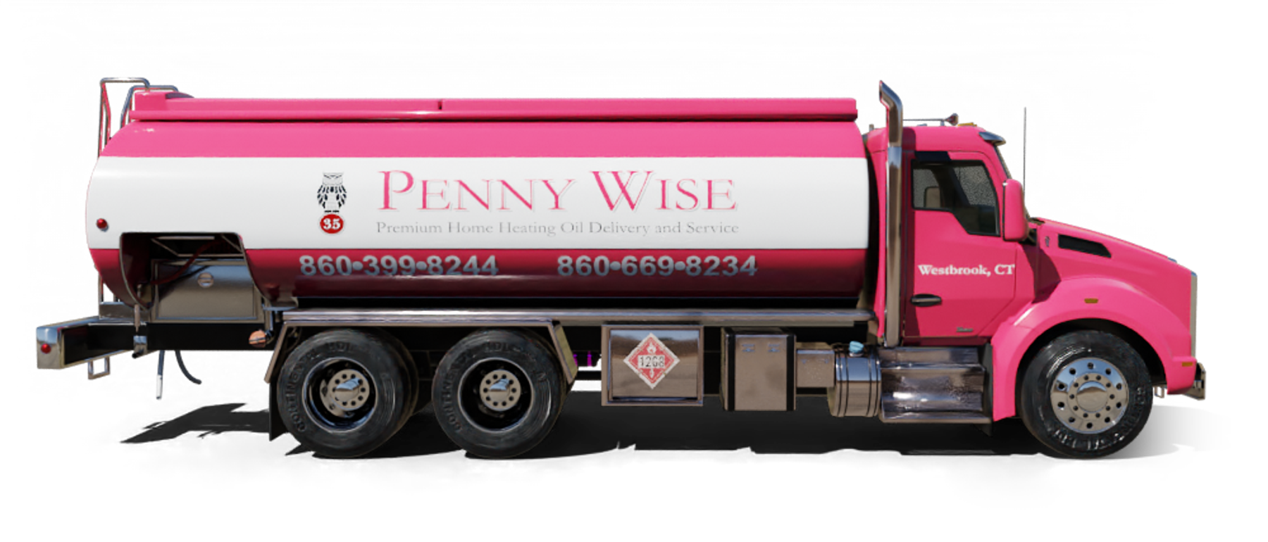 Bryker Heating Heating Oil Truck  Bryker Heating residential home heating oil truck in front of a railroad bridge in Merrick, Long Island, New York delivering fuel oil.