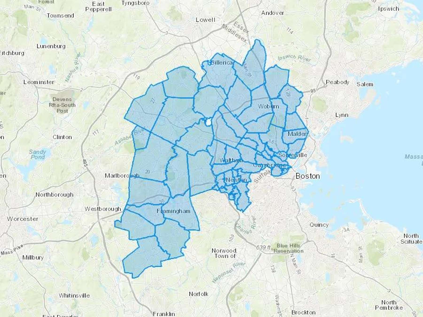 Blackstone Valley Oil Cash Heating Oil Delivery Map Map With The Blackstone Valley Oil Heating Oil Delivery Area Shaded In Blue