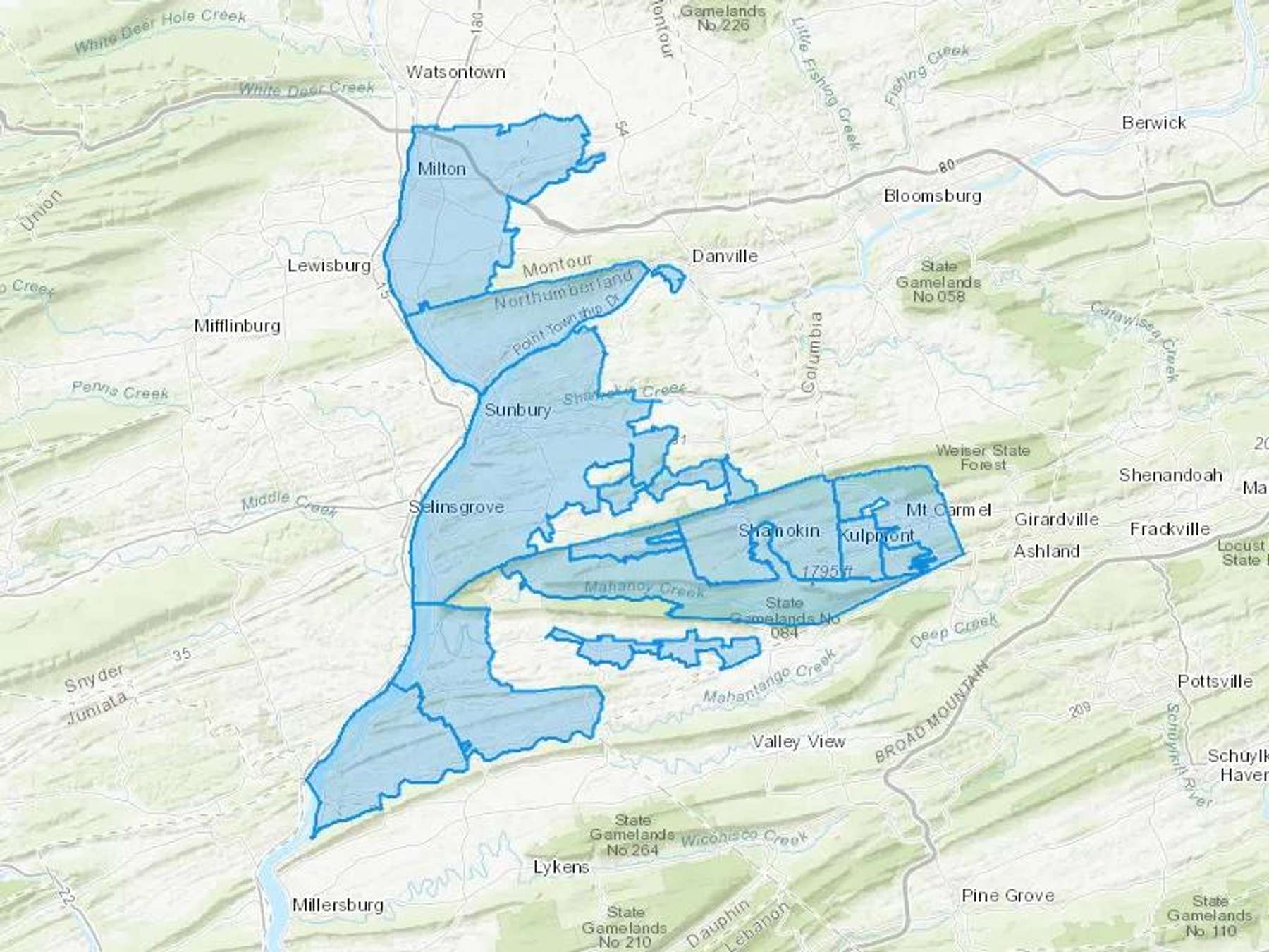 Millers Gas & Oil Service Inc Cash Heating Oil Delivery Map Map With The Millers Gas & Oil Service Inc Heating Oil Delivery Area Shaded In Blue