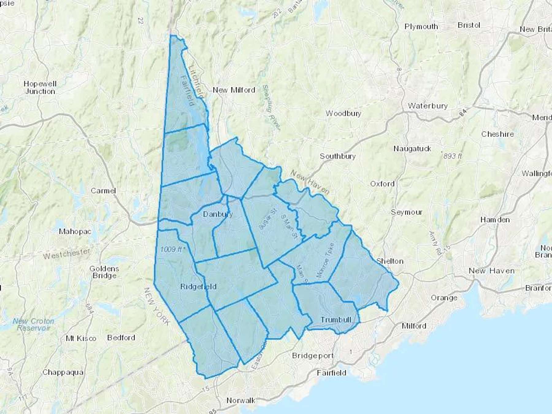 Reliable Fuel LLC Cash Heating Oil Delivery Map Map With The Reliable Fuel LLC Heating Oil Delivery Area Shaded In Blue