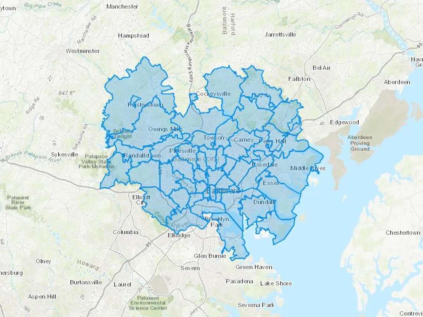 Gladney Oil Co Cash Heating Oil Delivery Map Map With The Gladney Oil Co Heating Oil Delivery Area Shaded In Blue