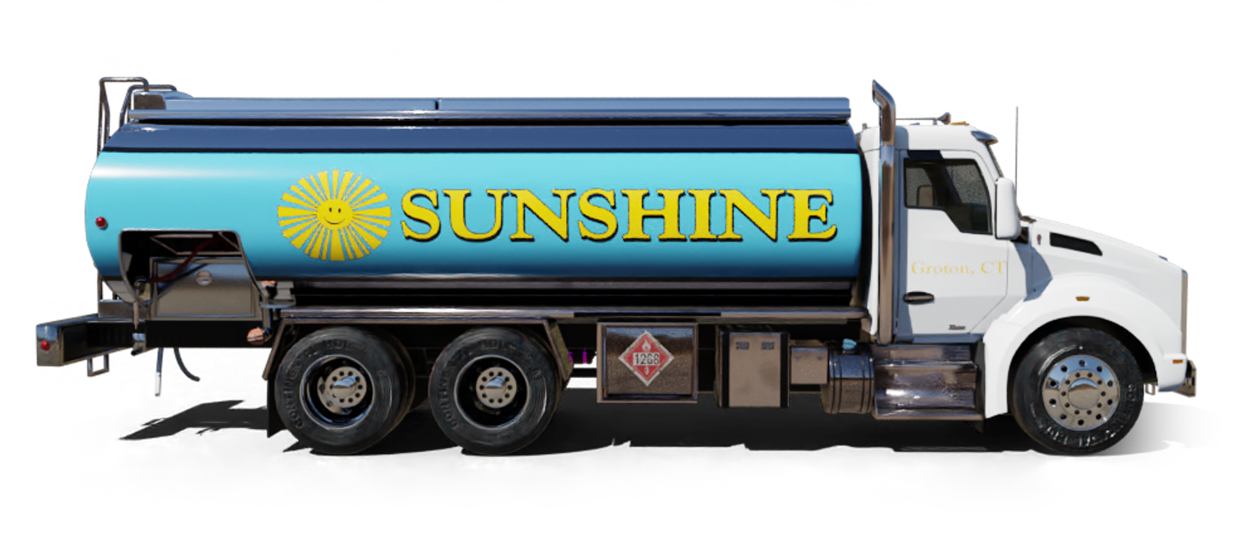 Burt's Reliable Heating Oil Truck Burt's Reliable residential home heating oil truck with a gray shingle and stone house flying an American flag in Wyandanch, Long Island, New York delivering fuel oil.