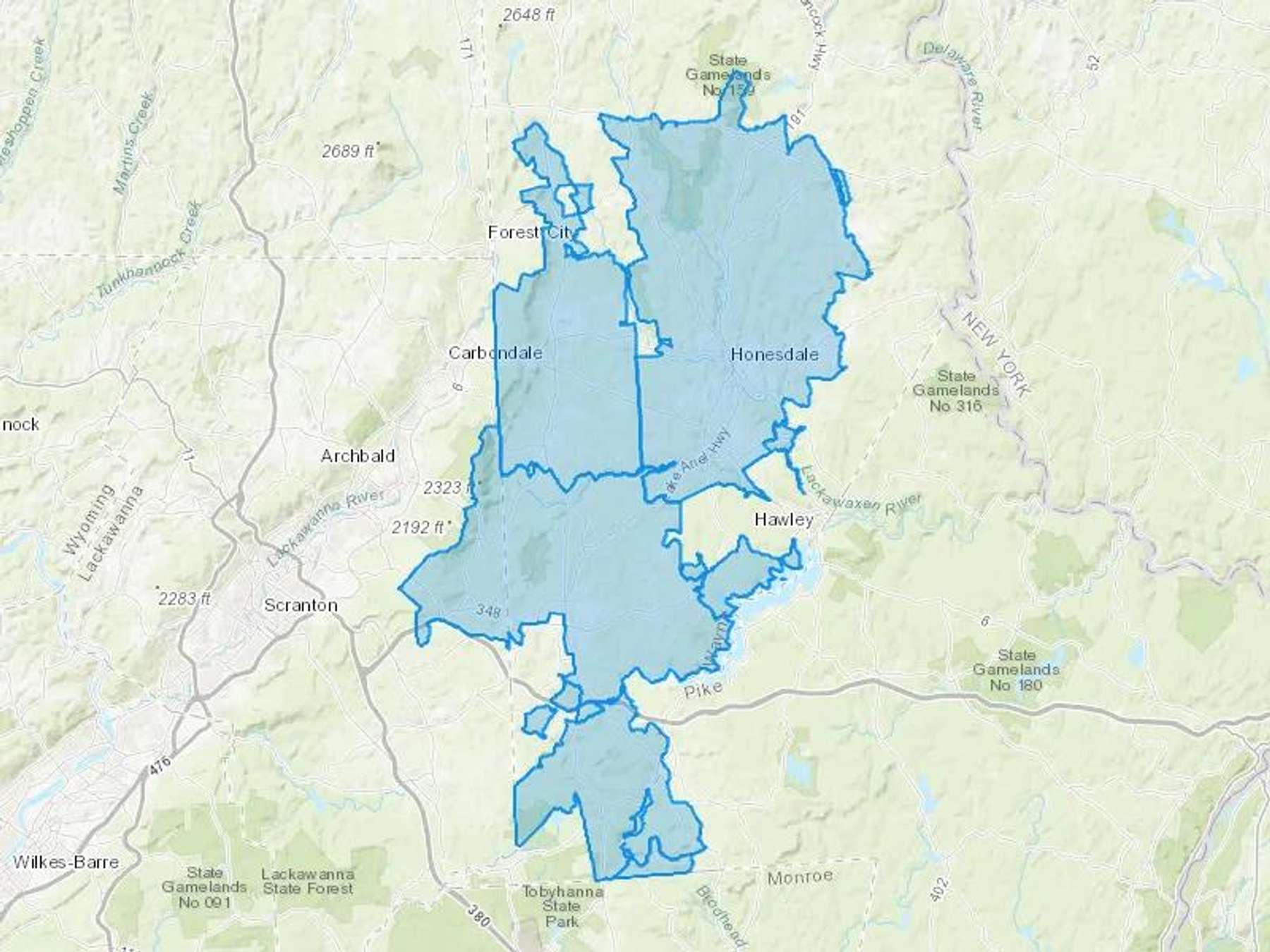 Locklins Bottled Gas Inc Cash Heating Oil Delivery Map Map With The Locklins Bottled Gas Inc Heating Oil Delivery Area Shaded In Blue
