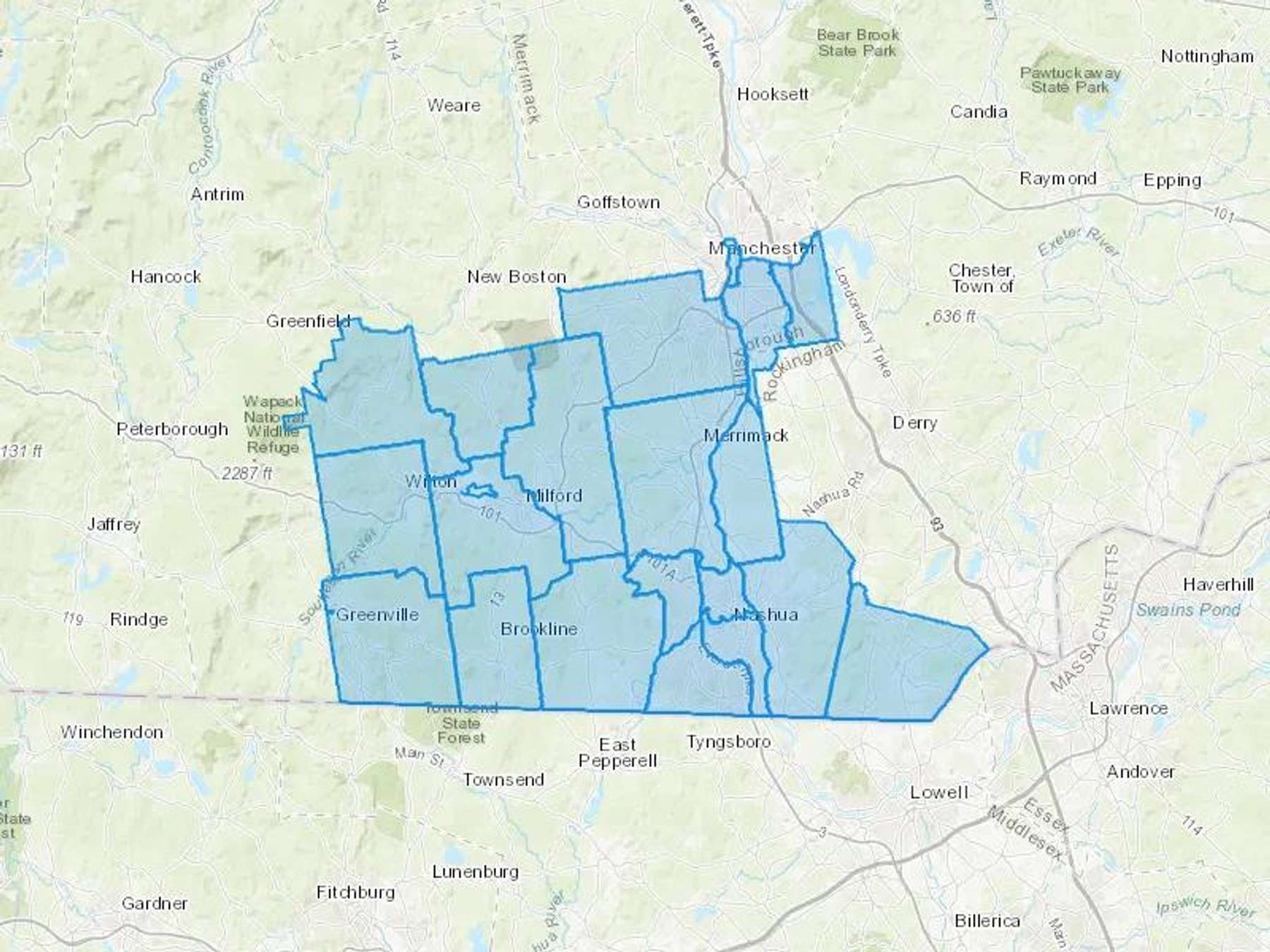 Nashua Disposal Fuel Cash Heating Oil Delivery Map Map With The Nashua Disposal Fuel Heating Oil Delivery Area Shaded In Blue