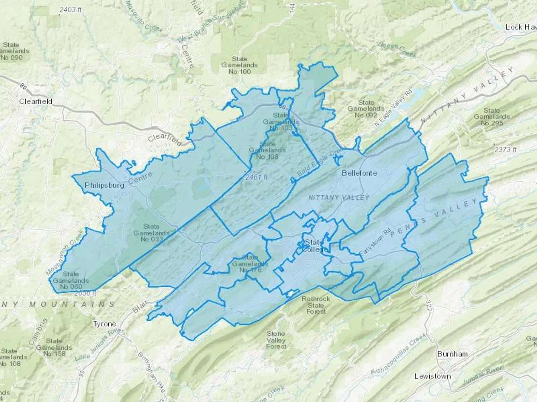 Nittany Oil Company Inc Cash Heating Oil Delivery Map Map With The Nittany Oil Company Inc Heating Oil Delivery Area Shaded In Blue