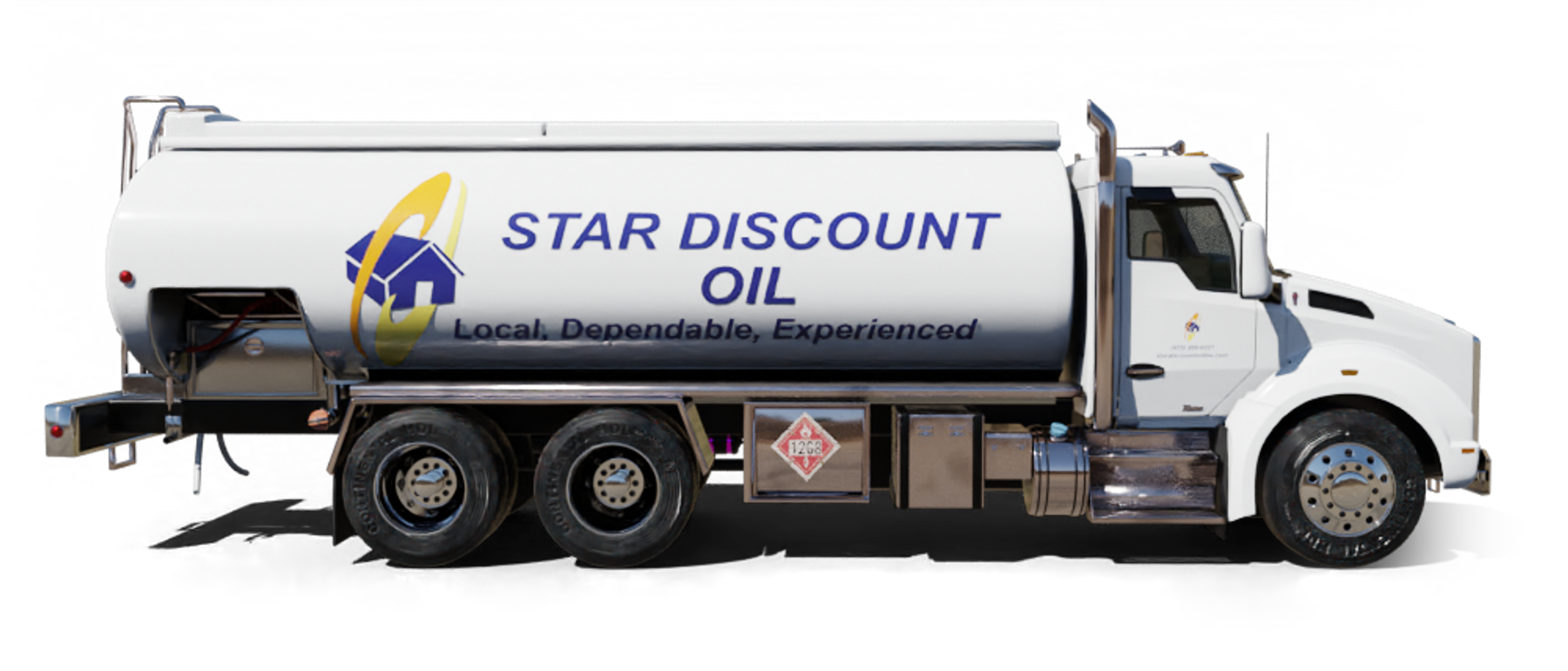 Patriot Petroleum Heating Oil Truck Patriot Petroleum residential home heating oil truck at an itersection with a historic gas station in Yaphank, Long Island, New York delivering fuel oil.