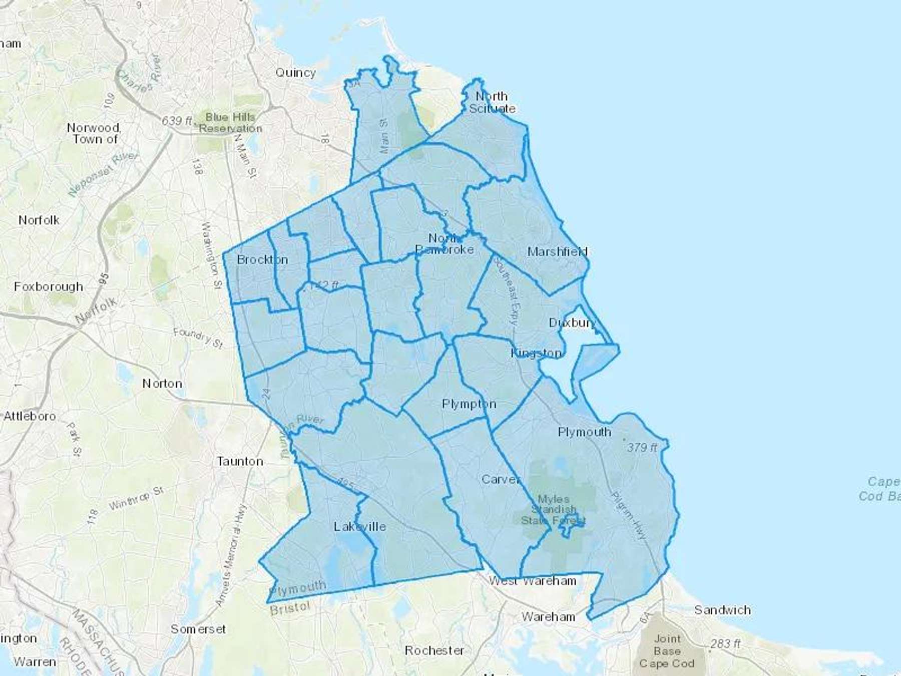 Hanson Fuel Cash Heating Oil Delivery Map Map With The Hanson Fuel Heating Oil Delivery Area Shaded In Blue