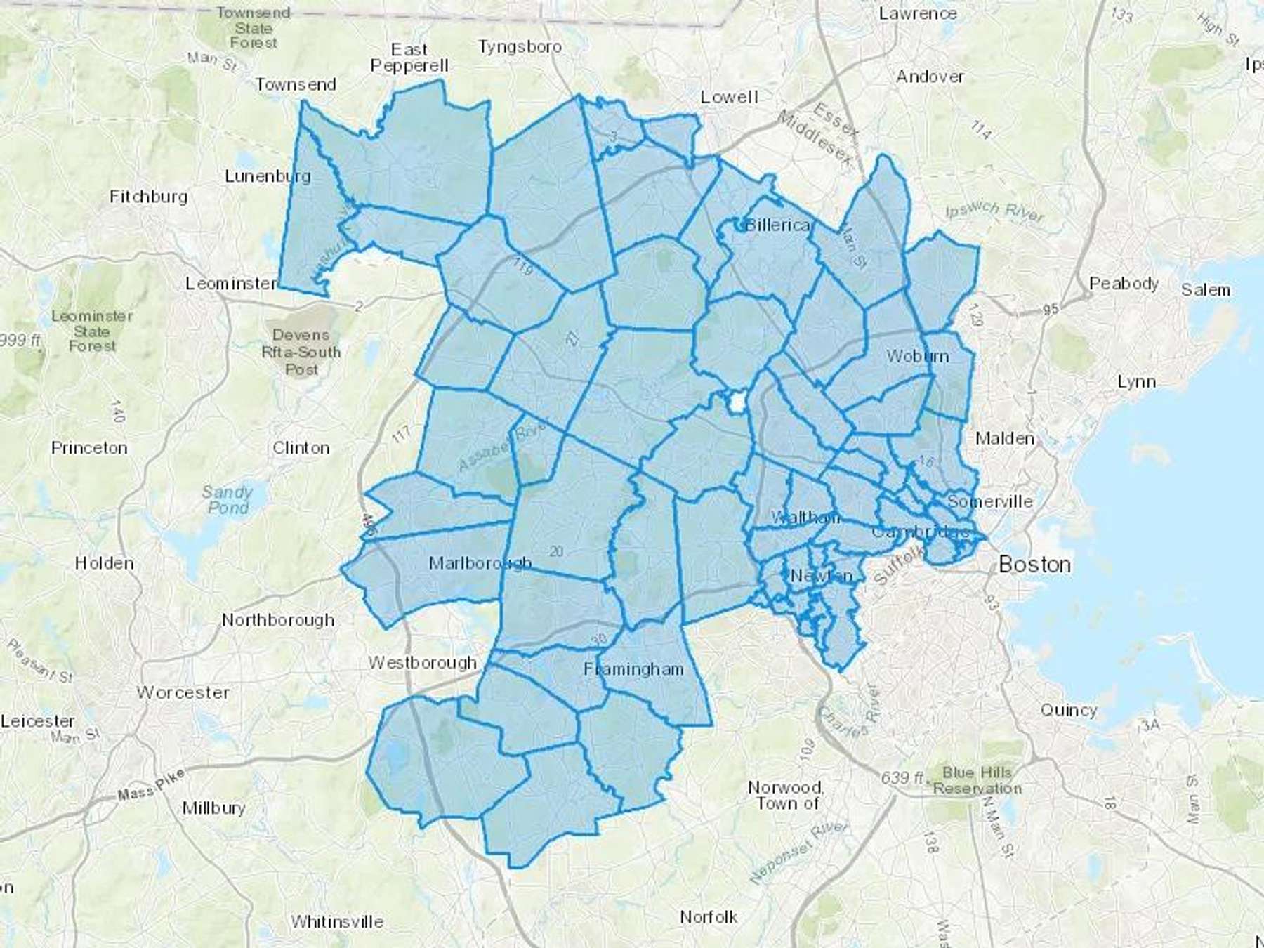 Interstate Gas & Oil Corp Cash Heating Oil Delivery Map Map With The Interstate Gas & Oil Corp Heating Oil Delivery Area Shaded In Blue