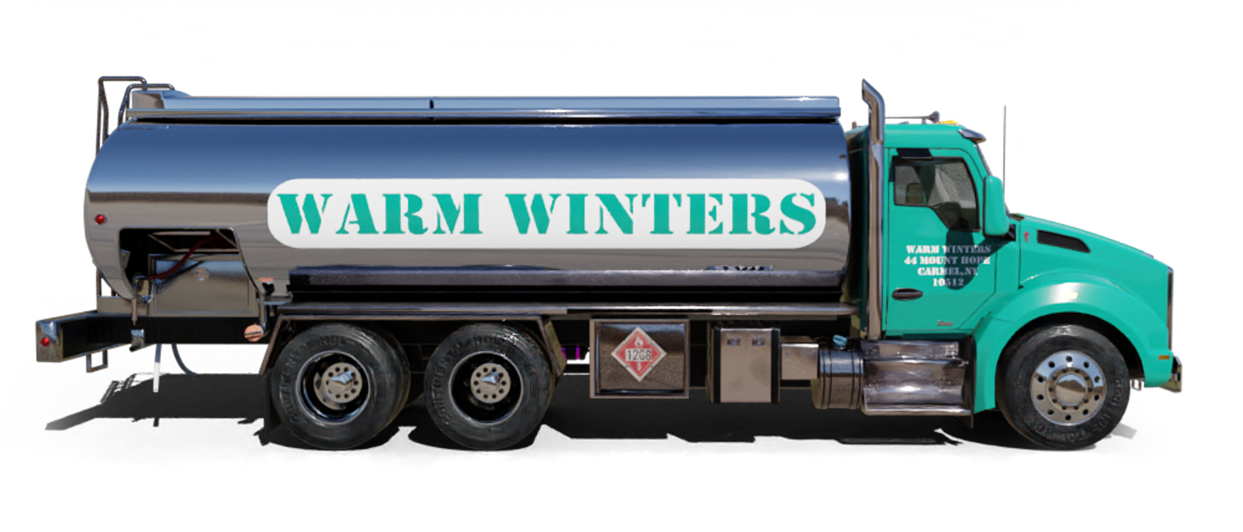 Unique Fuel Oil Heating Oil Truck  Unique Fuel Oil residential home heating oil truck at the entrance portico in Brentwood, Long Island, New York delivering fuel oil.