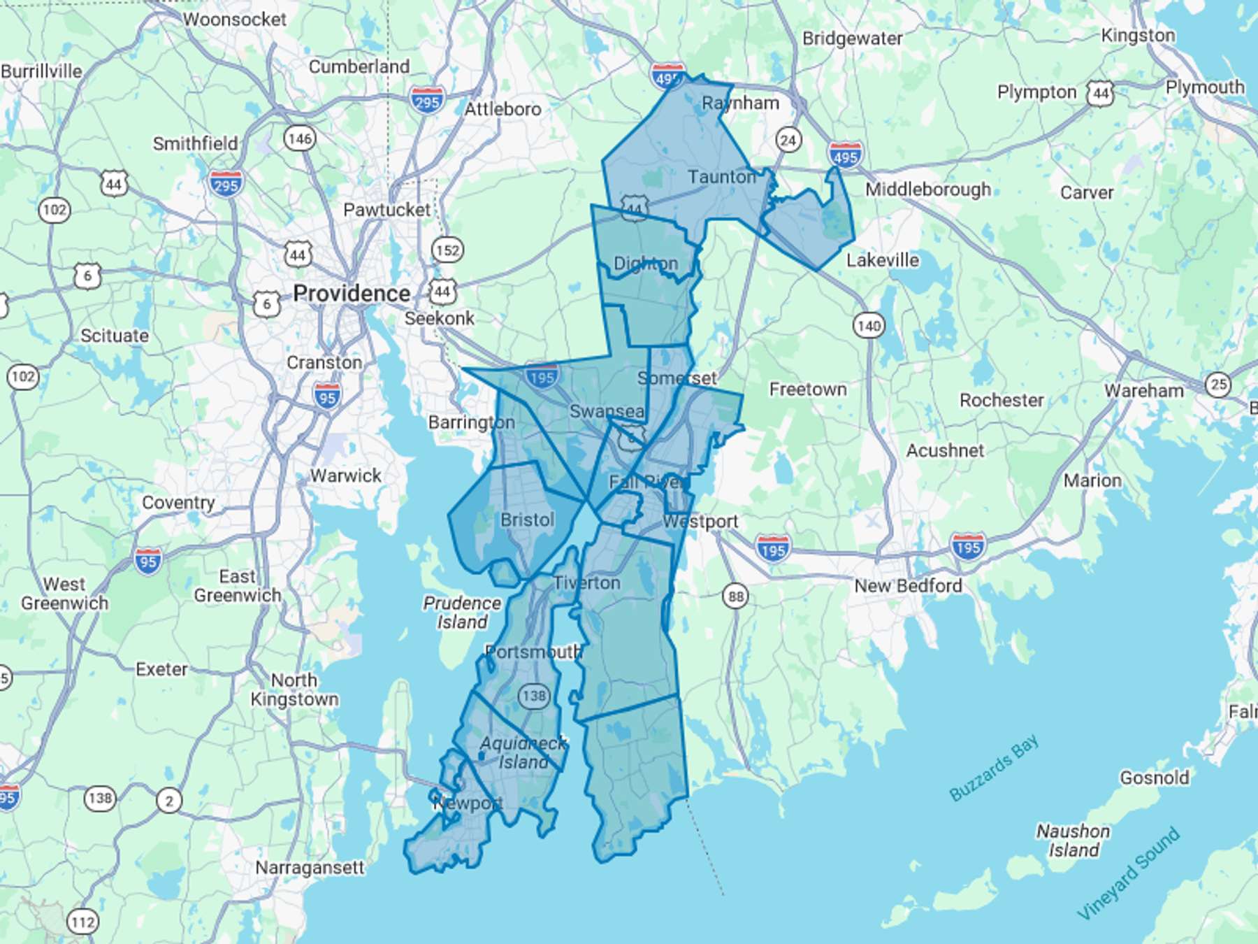 Fins Oil Cash Heating Oil Delivery Map Map With The Fins Oil Heating Oil Delivery Area Shaded In Blue