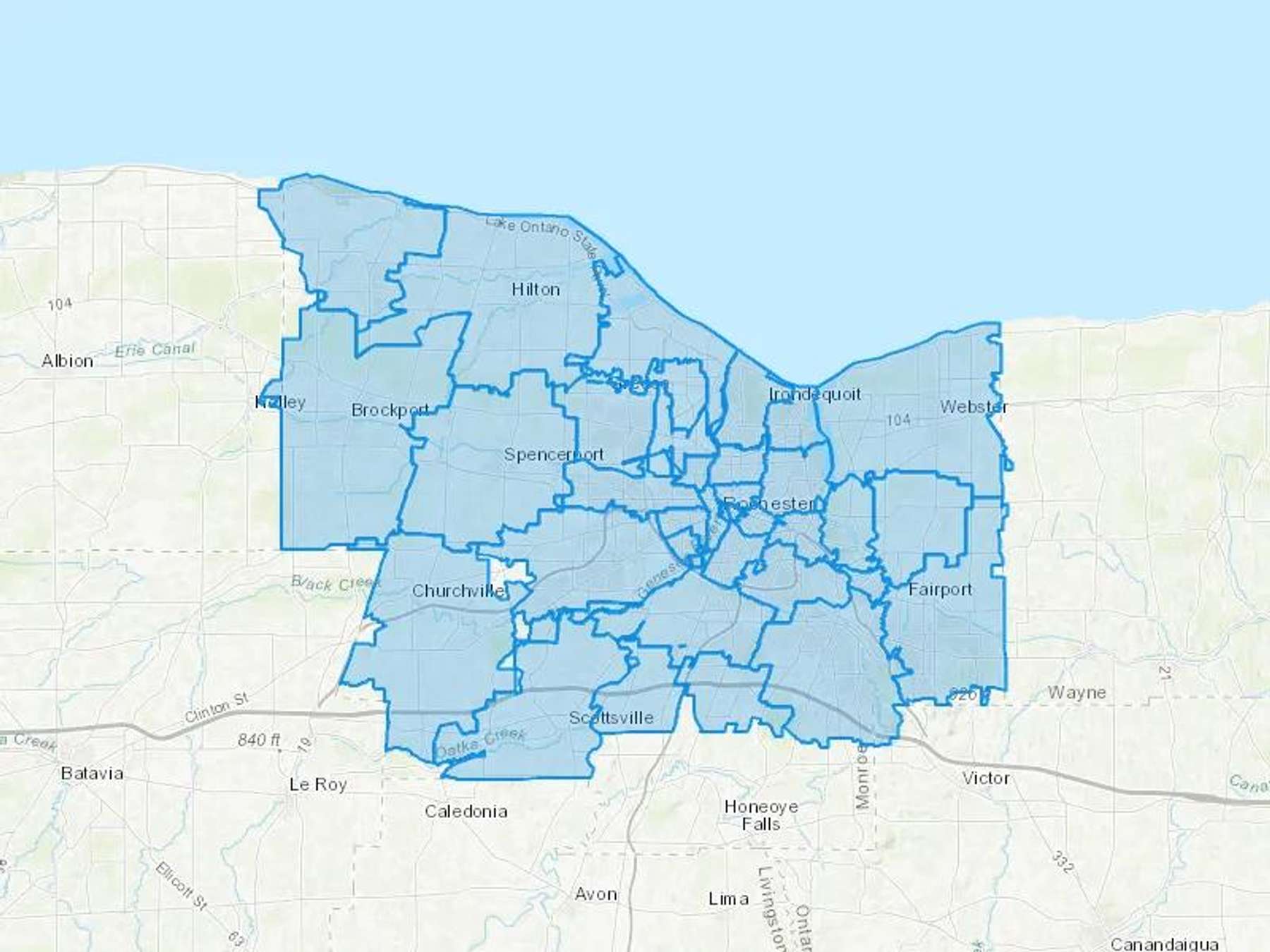 TraLin Corp Samson Fuel & Trucking Cash Heating Oil Delivery Map Map With The TraLin Corp Samson Fuel & Trucking Heating Oil Delivery Area Shaded In Blue