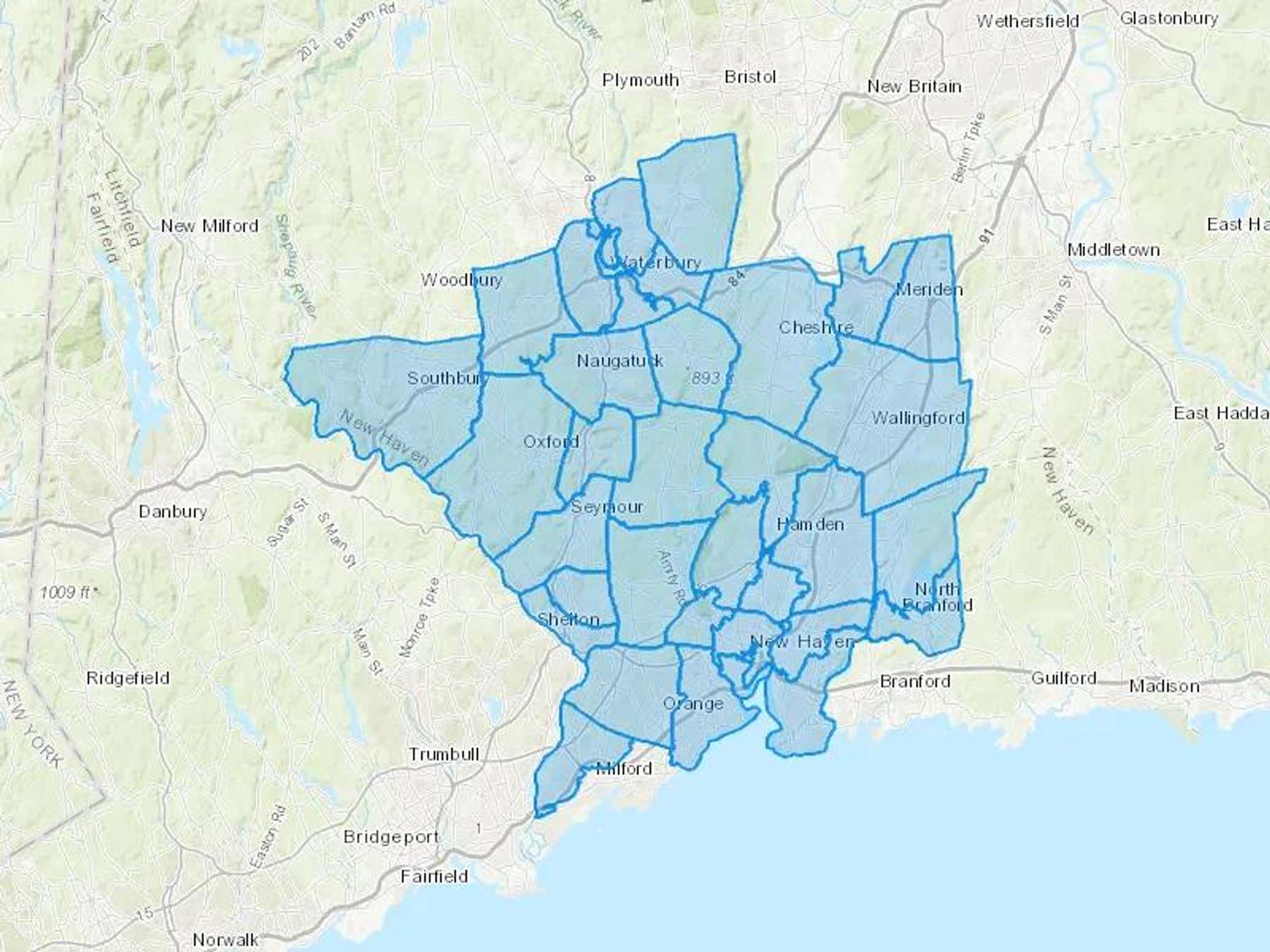 Trio Energy LLC Cash Heating Oil Delivery Map Map With The Trio Energy LLC Heating Oil Delivery Area Shaded In Blue