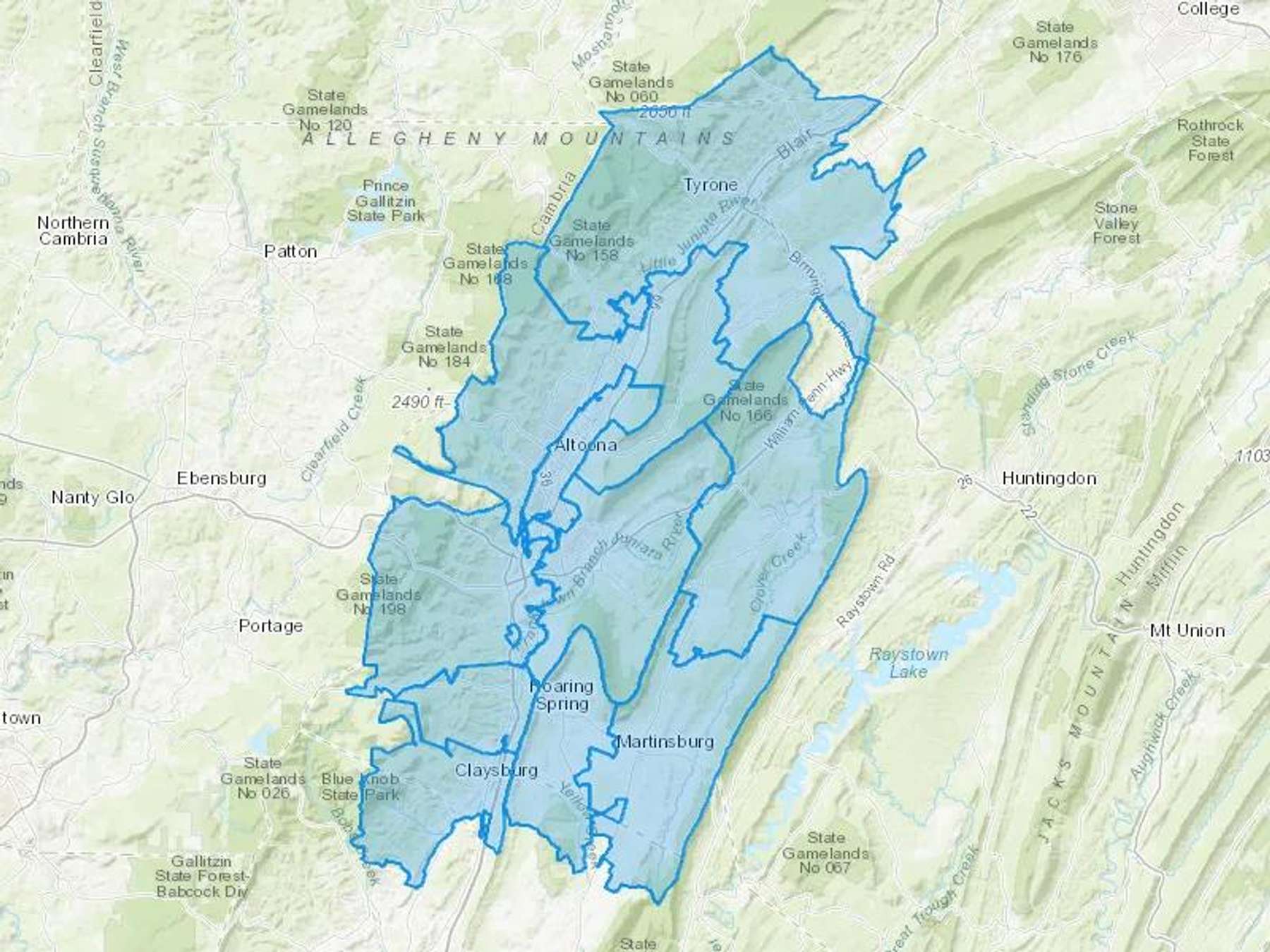 Blair County Oil And Supply Inc Cash Heating Oil Delivery Map Map With The Blair County Oil And Supply Inc Heating Oil Delivery Area Shaded In Blue