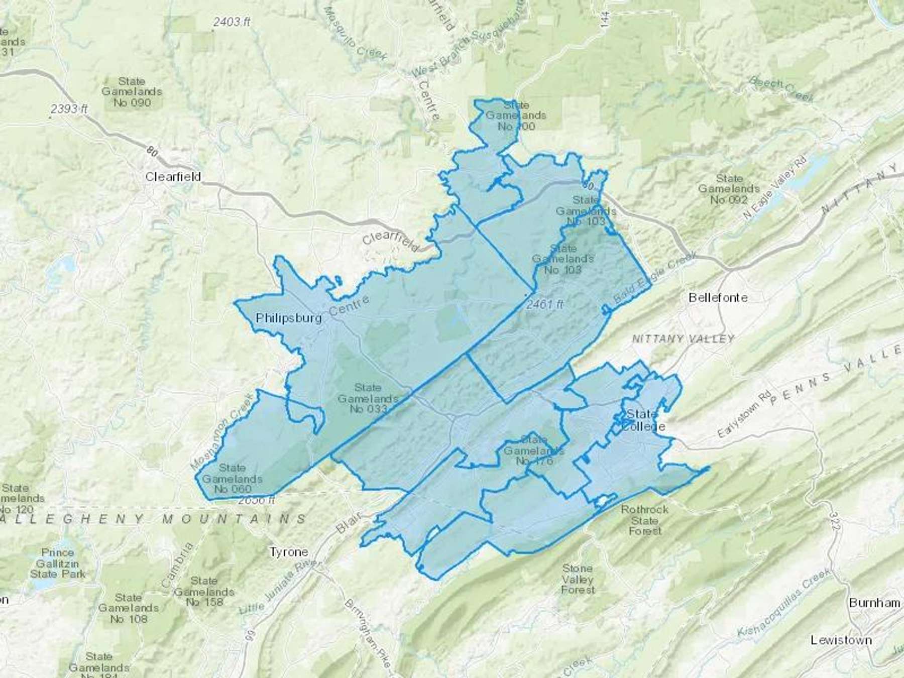 Jj Powell Inc Cash Heating Oil Delivery Map Map With The Jj Powell Inc Heating Oil Delivery Area Shaded In Blue