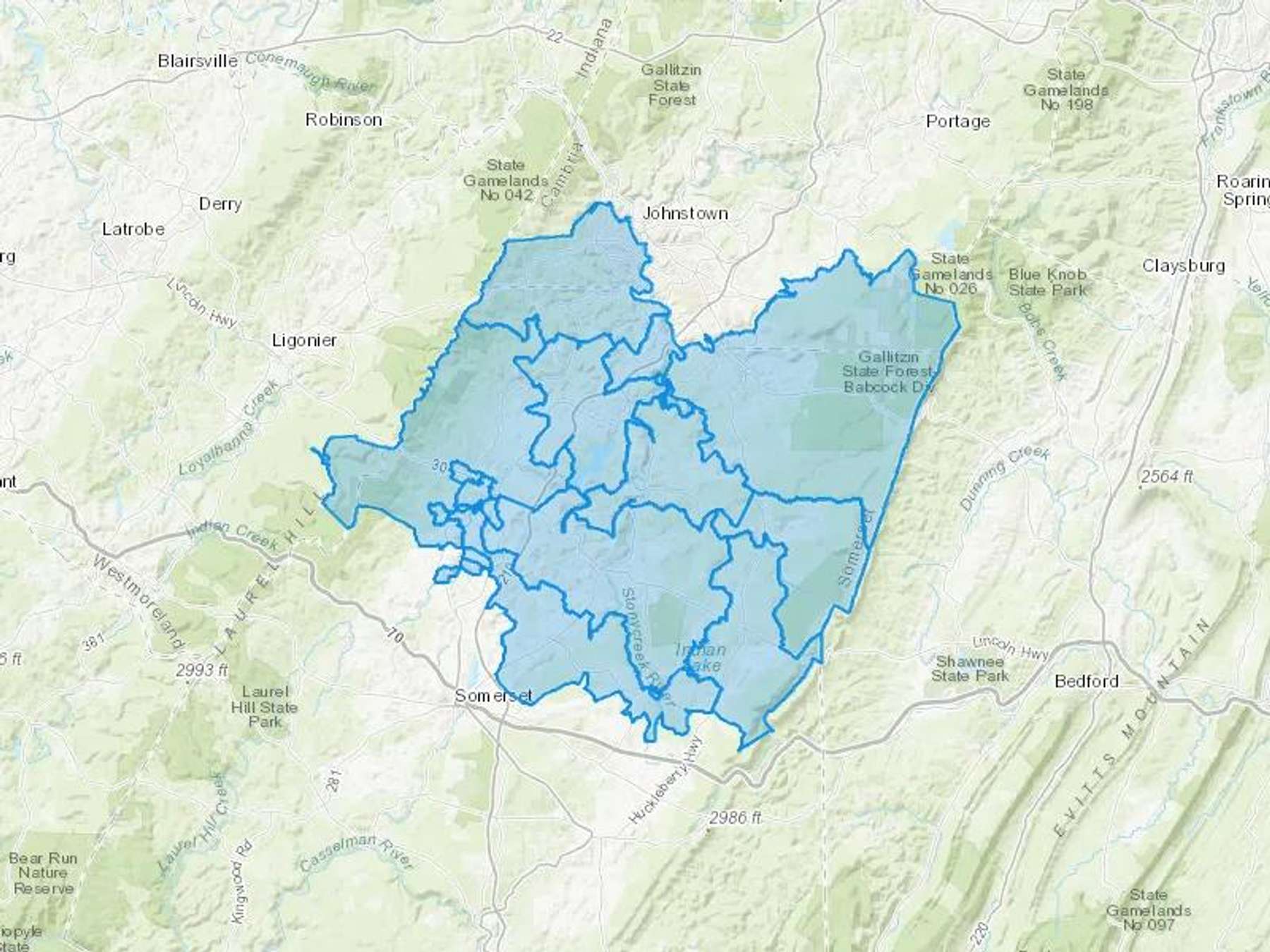 Davidsville Fuel Inc Cash Heating Oil Delivery Map Map With The Davidsville Fuel Inc Heating Oil Delivery Area Shaded In Blue